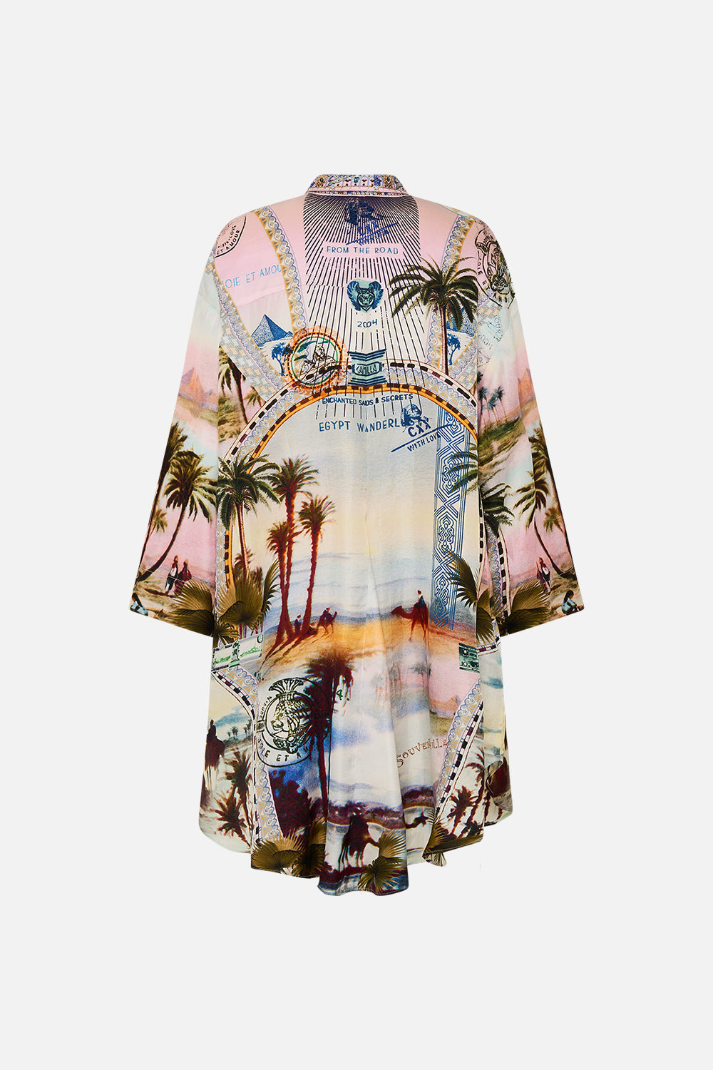 CAMILLA relaxed high low shirt dress in Call Me in Cairo print.