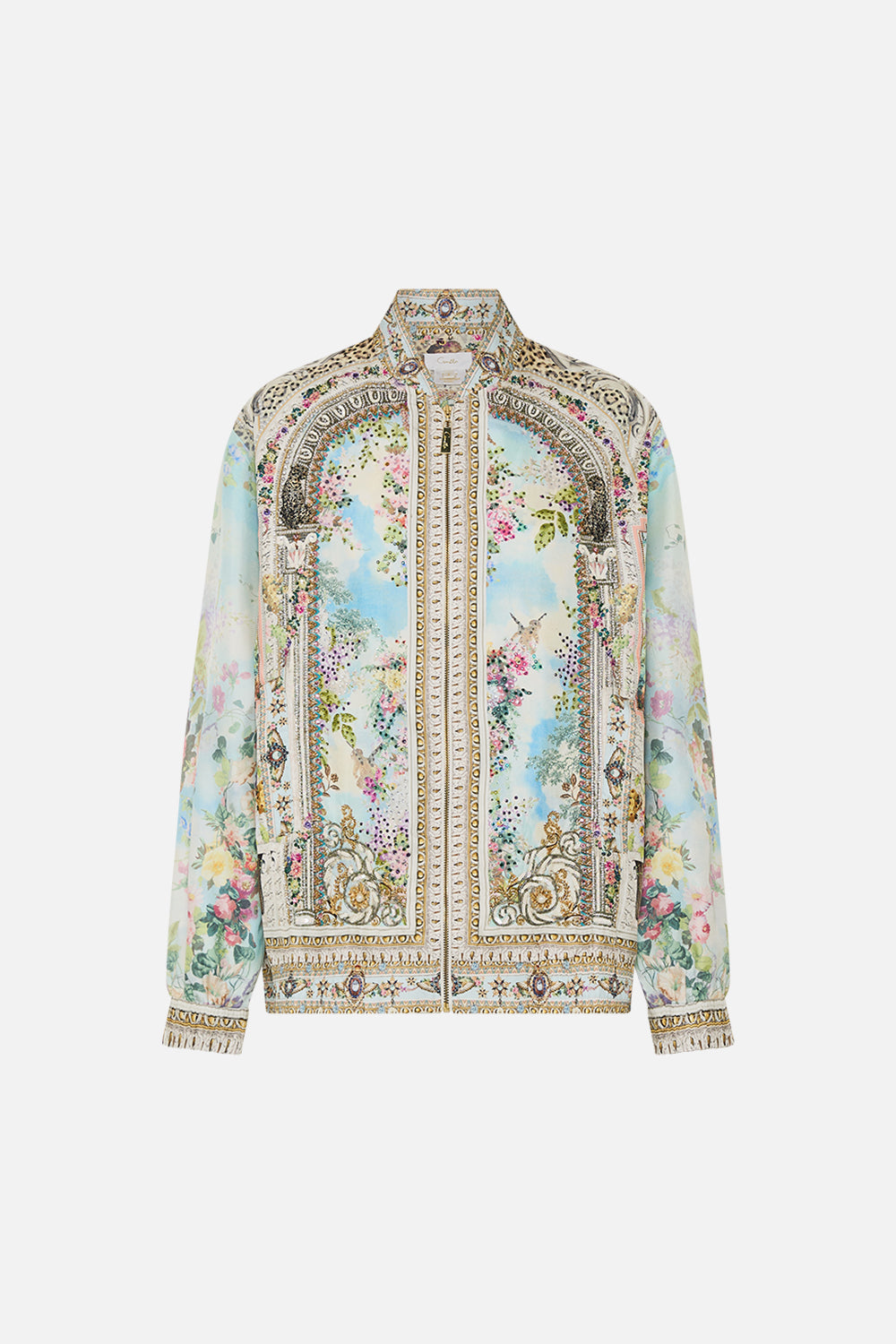 CAMILLA Oversized Embellished Bomber Jacket in We Always Have Alexandria Print.