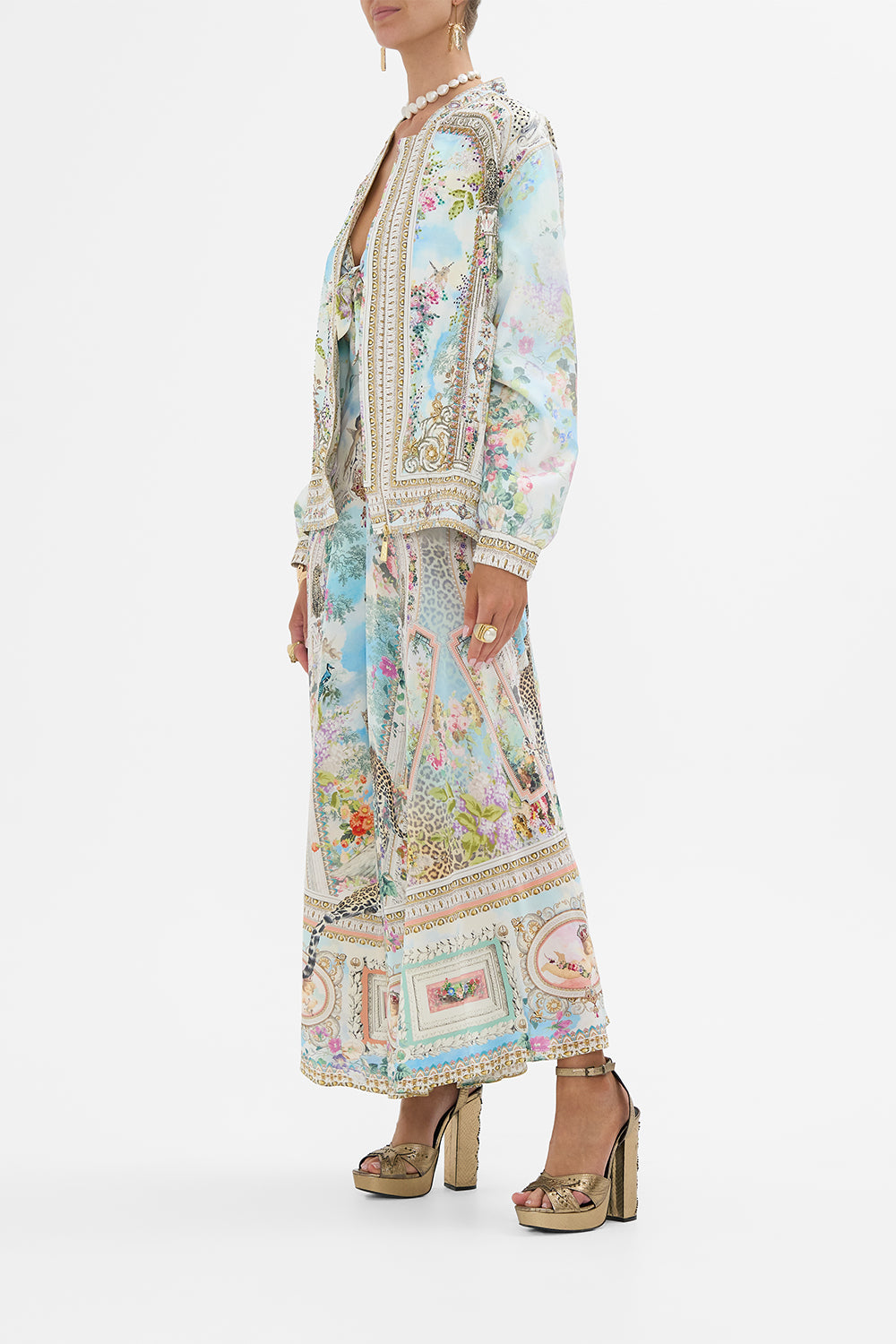 CAMILLA Oversized Embellished Bomber Jacket in We Always Have Alexandria Print.