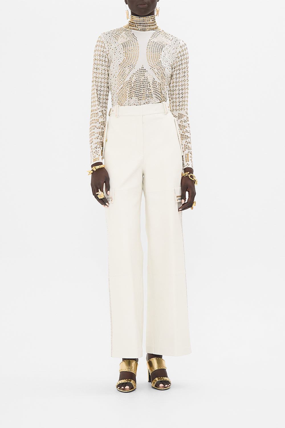 CAMILLA Black Leather Utility Pant in Valley of the Queens print