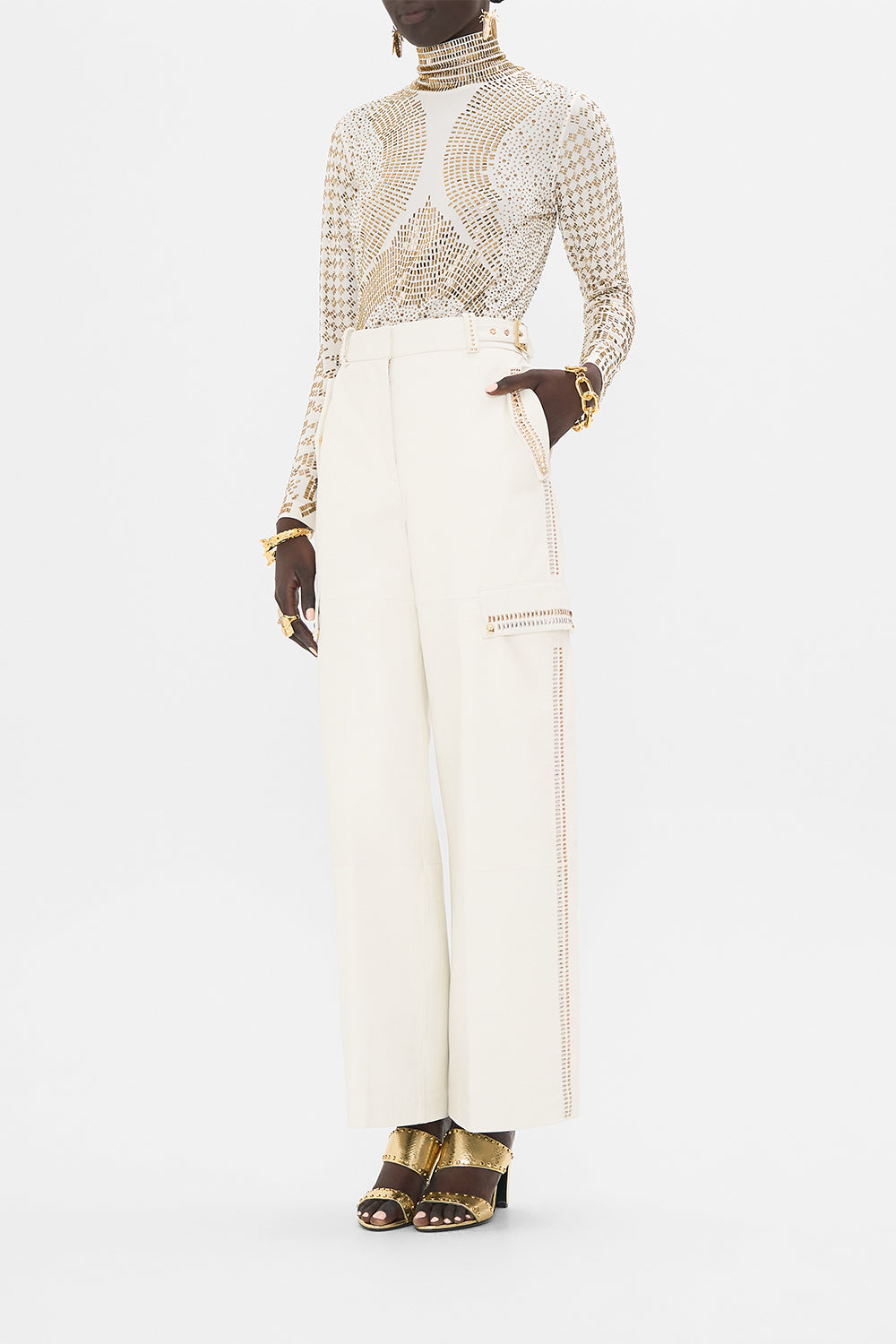 CAMILLA Black Leather Utility Pant in Valley of the Queens print