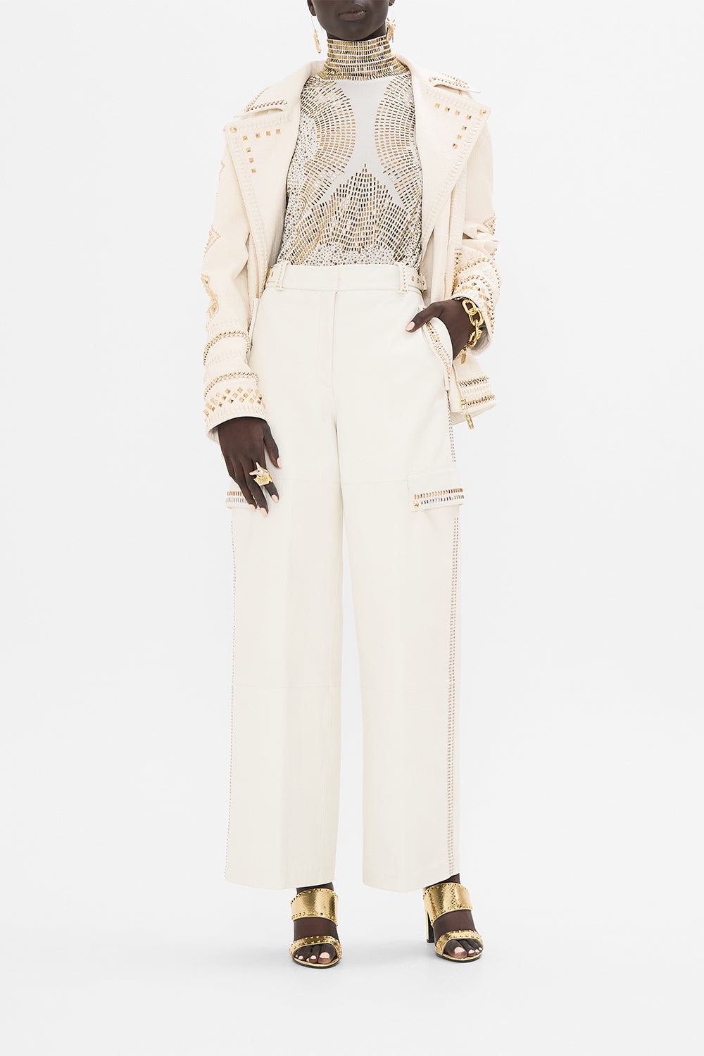 CAMILLA Black Leather Utility Pant in Valley of the Queens print