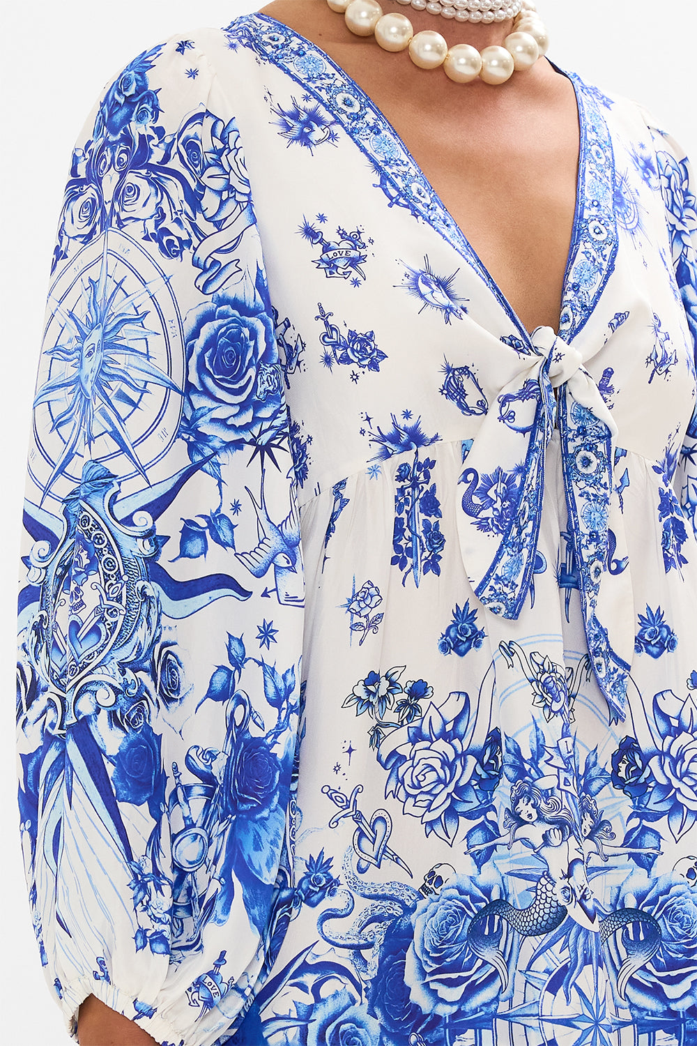 SHORT TIE FRONT BLOUSON DRESS IMMORTAL INK