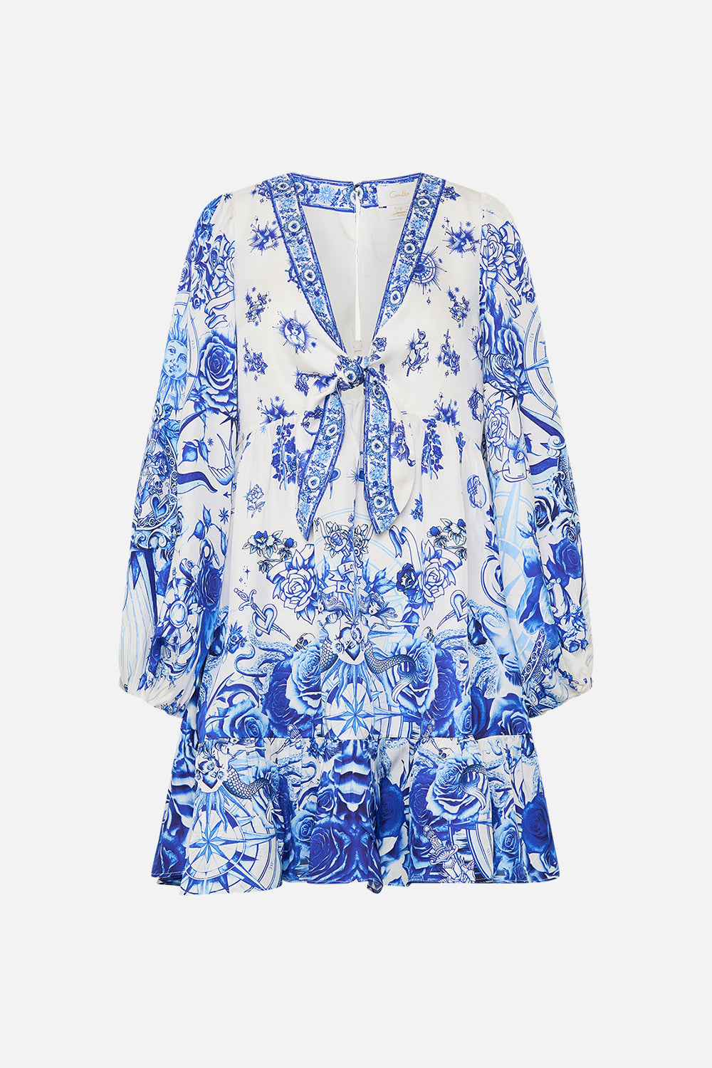 SHORT TIE FRONT BLOUSON DRESS IMMORTAL INK