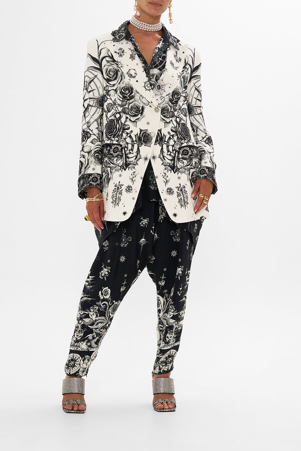 BUTTON UP TOP WITH DRAPED BACK TALES OF TATTOO