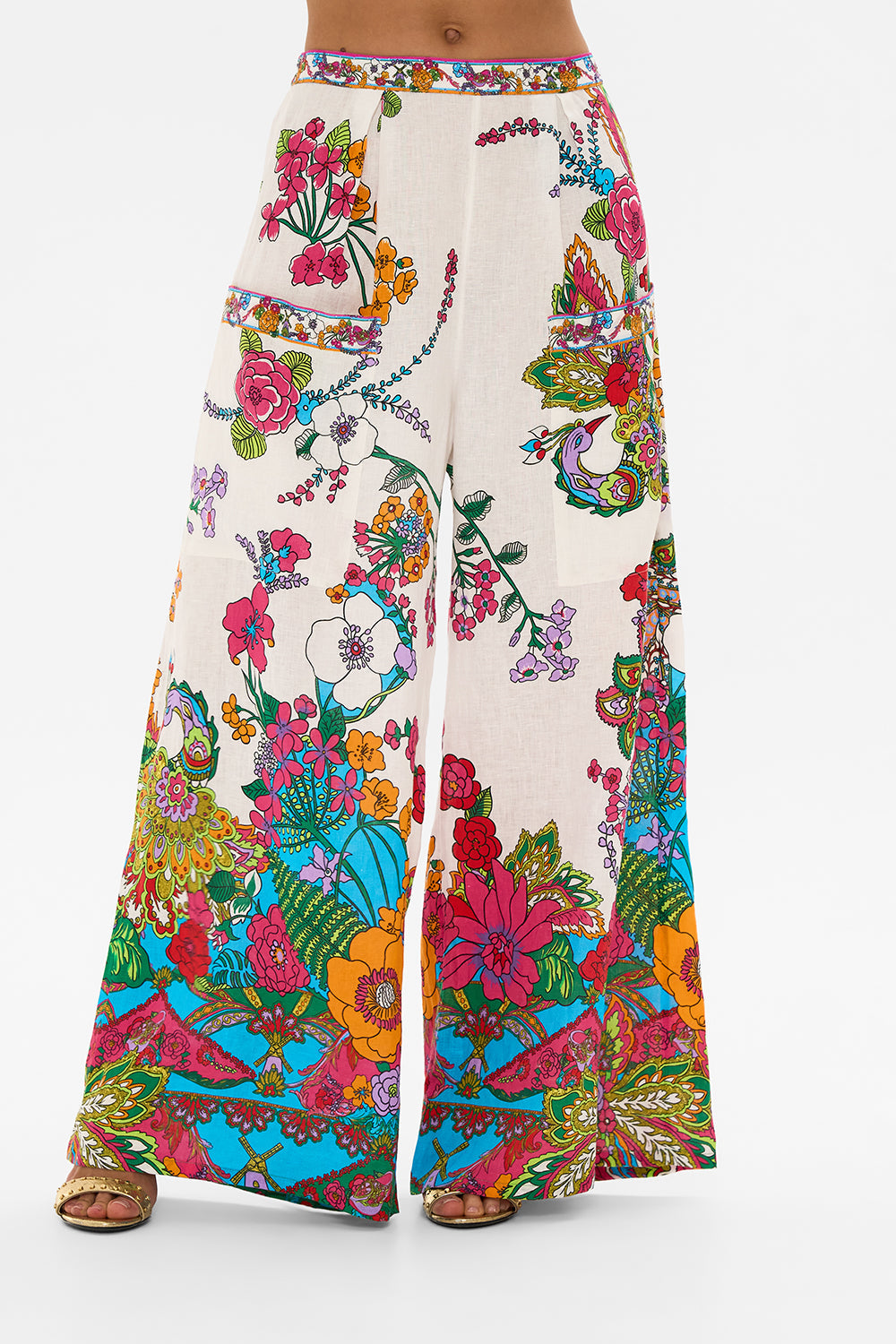 CAMILLA retro floral wide leg trouser with front pockets in Cosmic Prairie print.