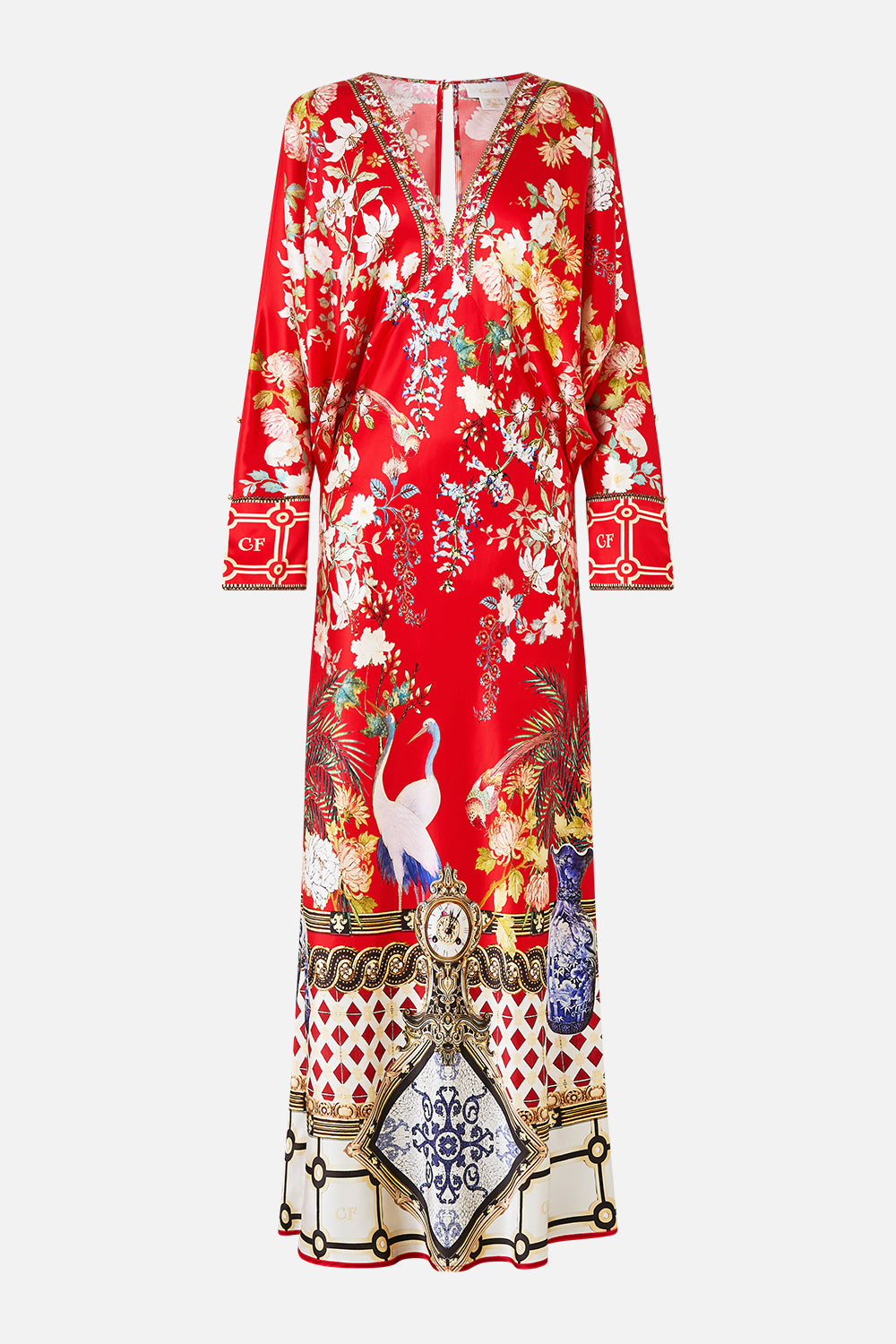 PLUNGE NECK DRAPED SHOULDER DRESS LISBOA LUXE