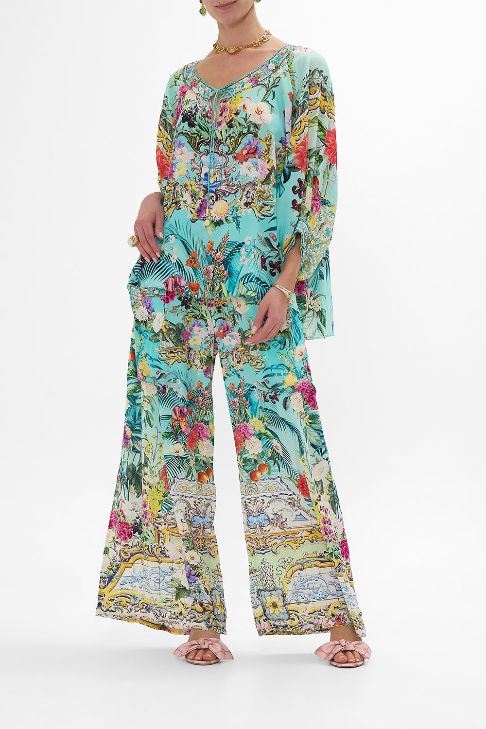 CAMILLA Raglan Sleeve Blouse With Cuff in Gardens Of Queluz print