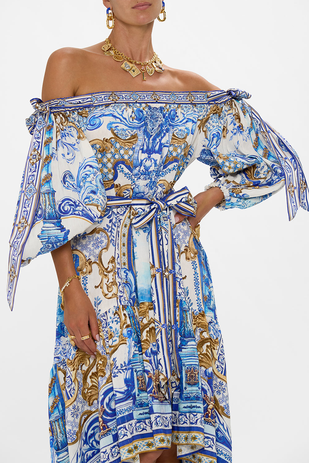 BOW SLEEVE MAXI DRESS AZUL ADVENTURES