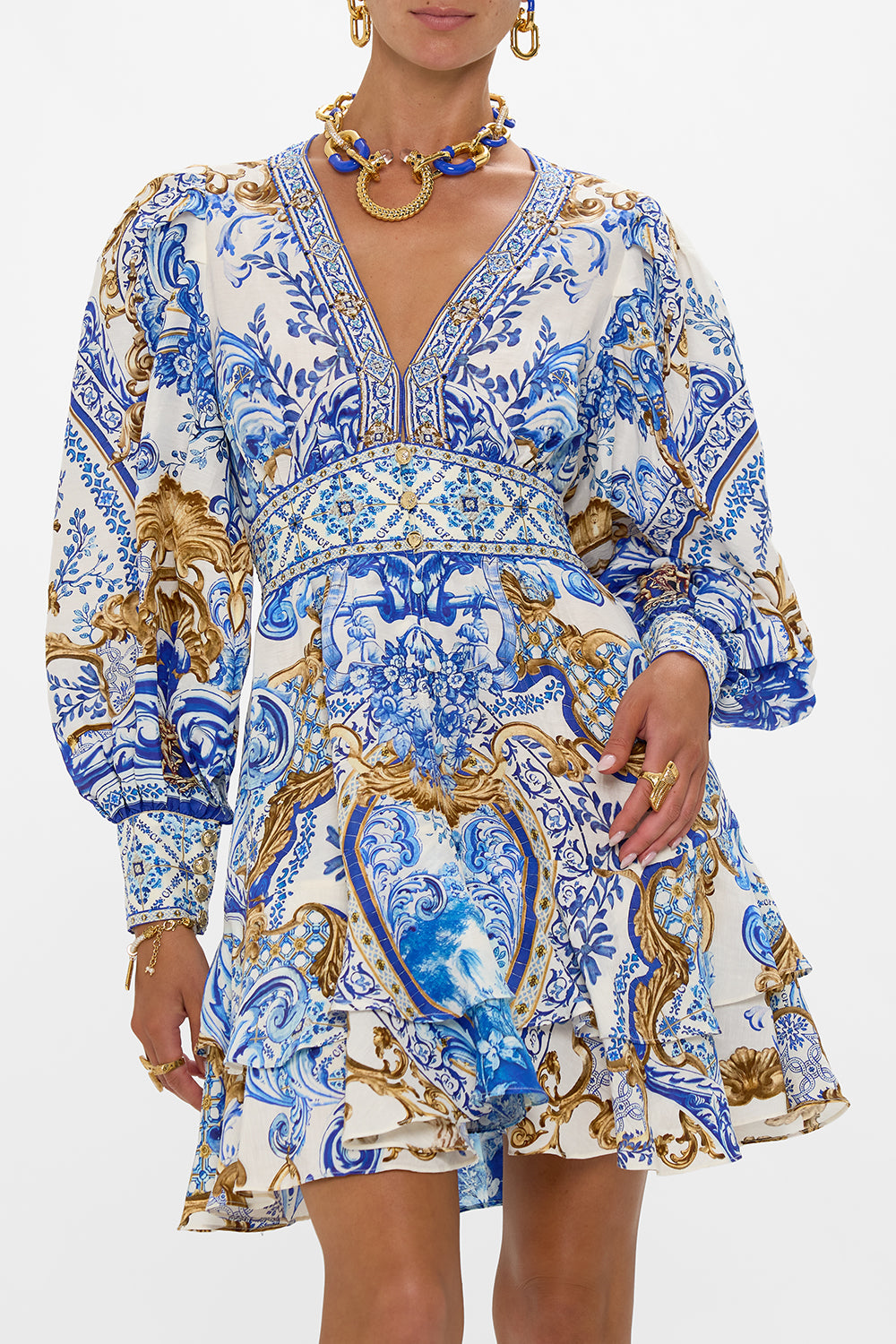 BUTTON FRONT FRILL DRESS AZUL ADVENTURES