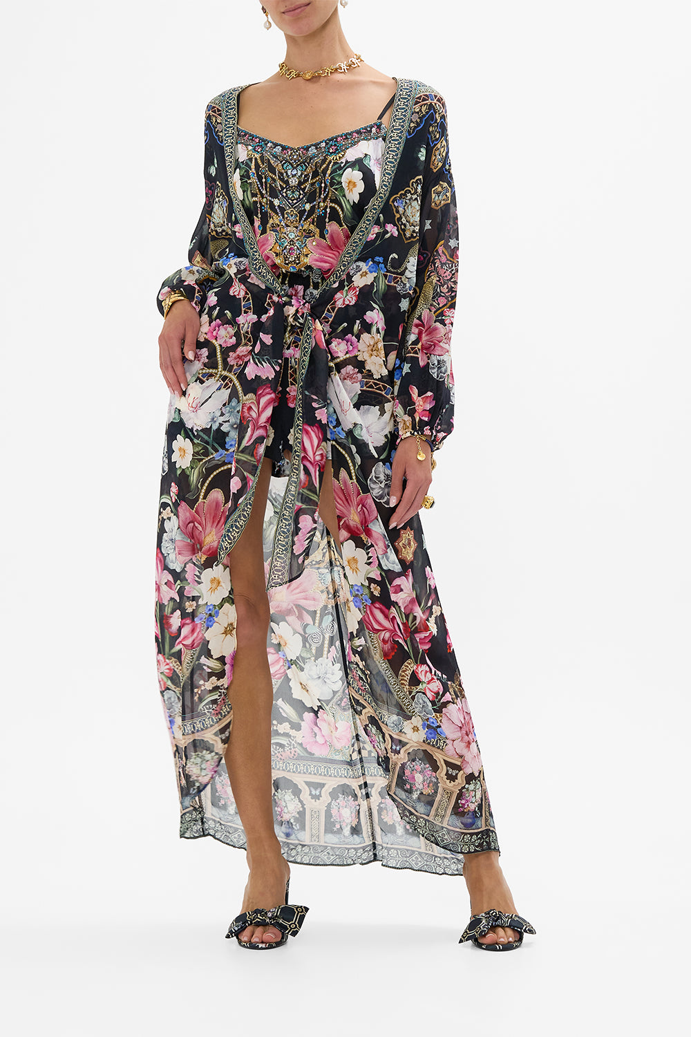 TIE FRONT BLOUSON SLEEVE LAYER MIDNIGHT IN MONSERRATE