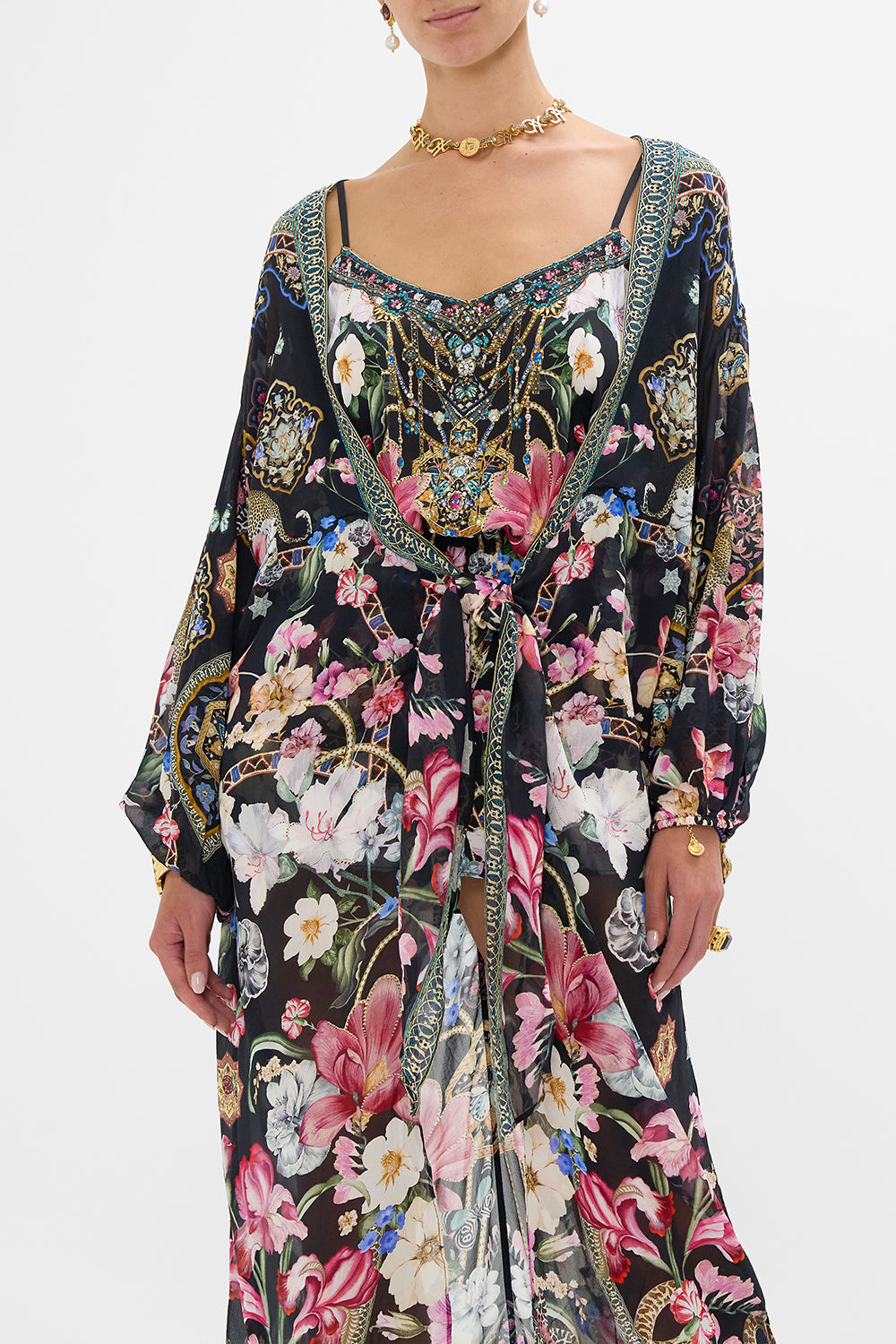 TIE FRONT BLOUSON SLEEVE LAYER MIDNIGHT IN MONSERRATE