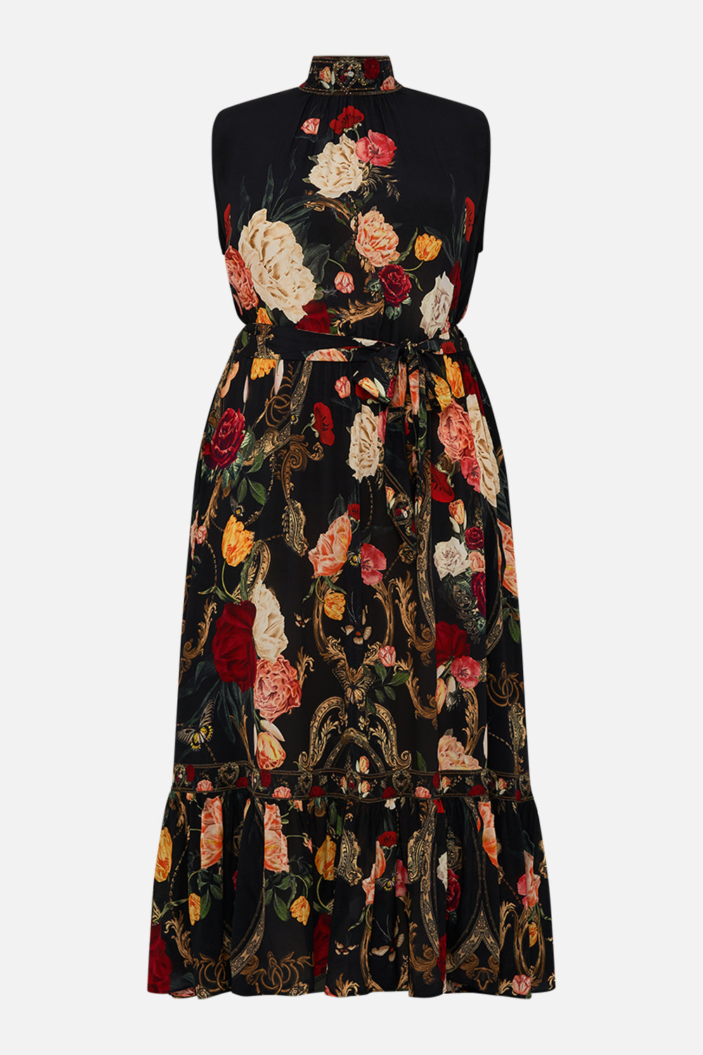 CAMILLA multicolor necktie dress with elasticated waist in Magic In The Manuscripts print.