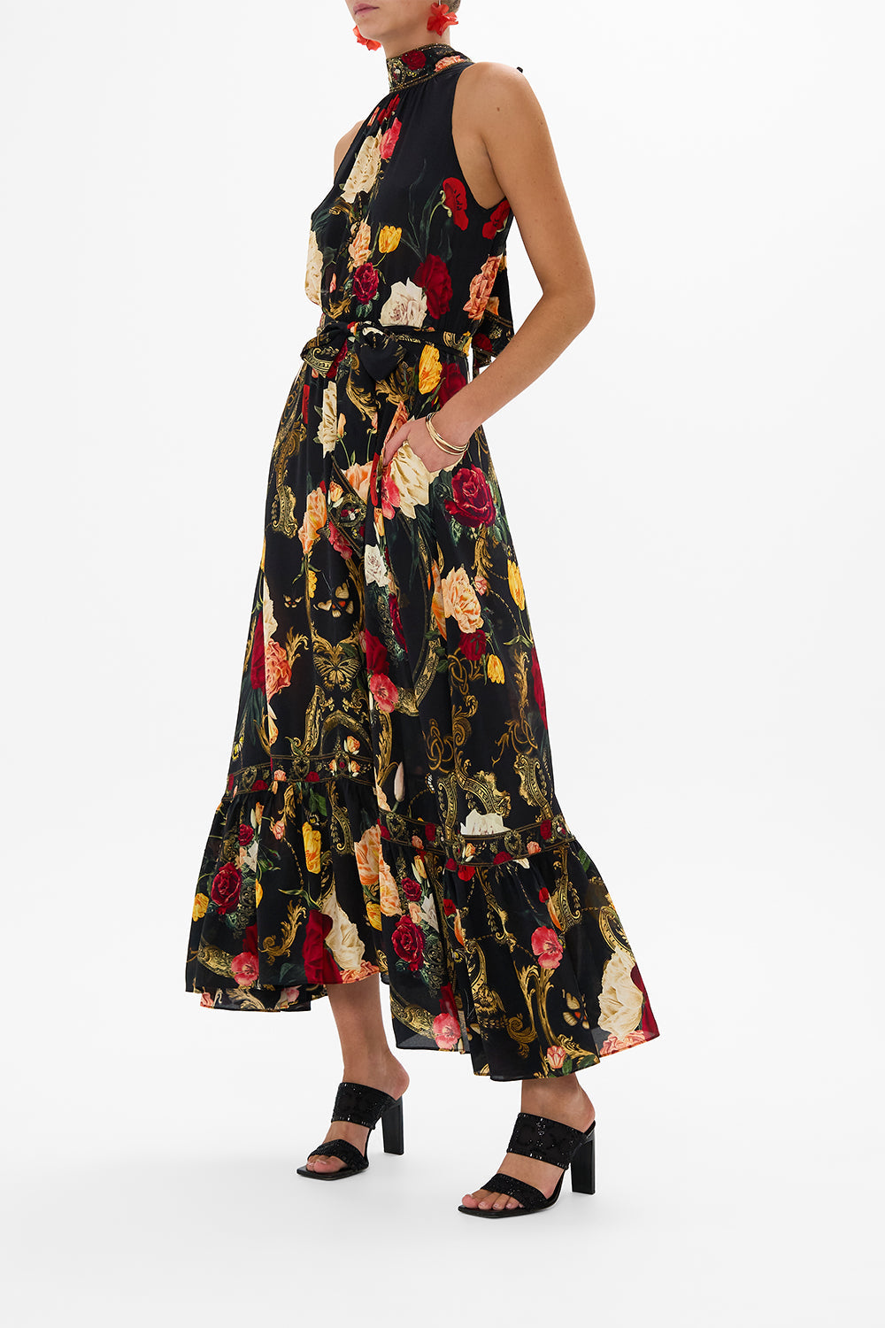 CAMILLA multicolor necktie dress with elasticated waist in Magic In The Manuscripts print.