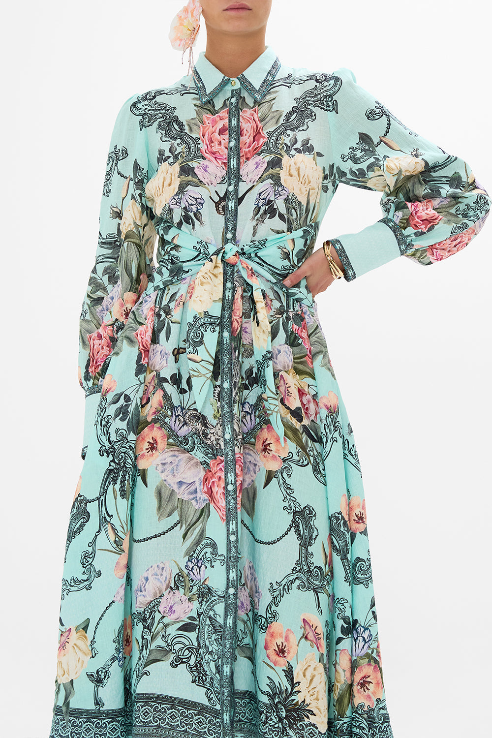 CAMILLA waist tie shirt dress in Petal promiseland print