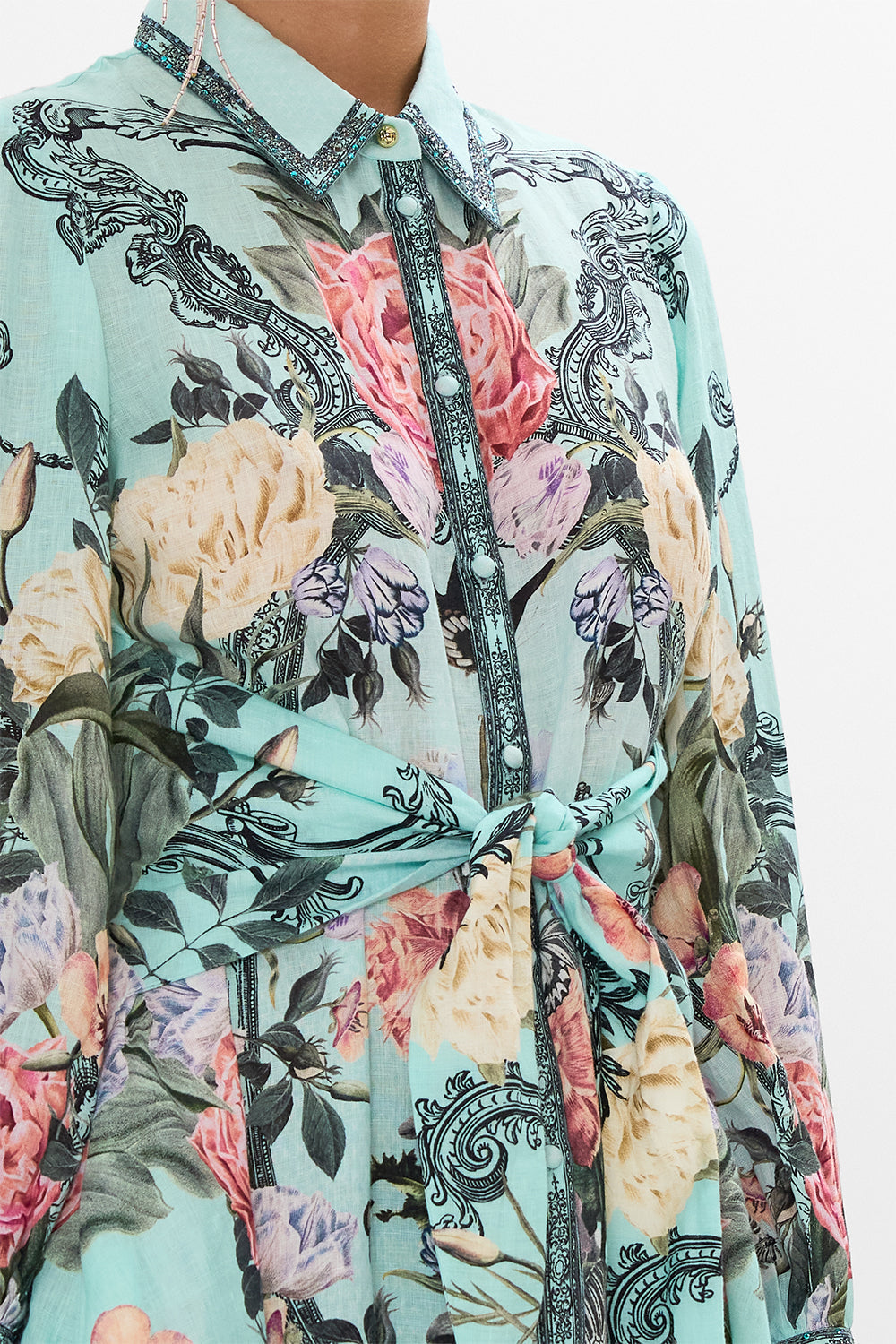 CAMILLA waist tie shirt dress in Petal promiseland print