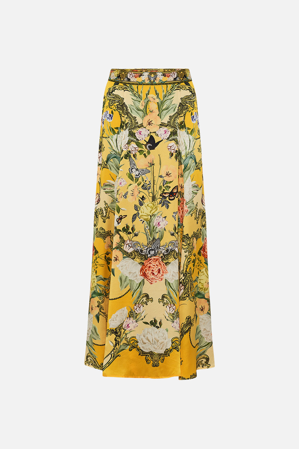 CAMILLA yellow floral panel flared maxi skirt in Paths Of Gold print