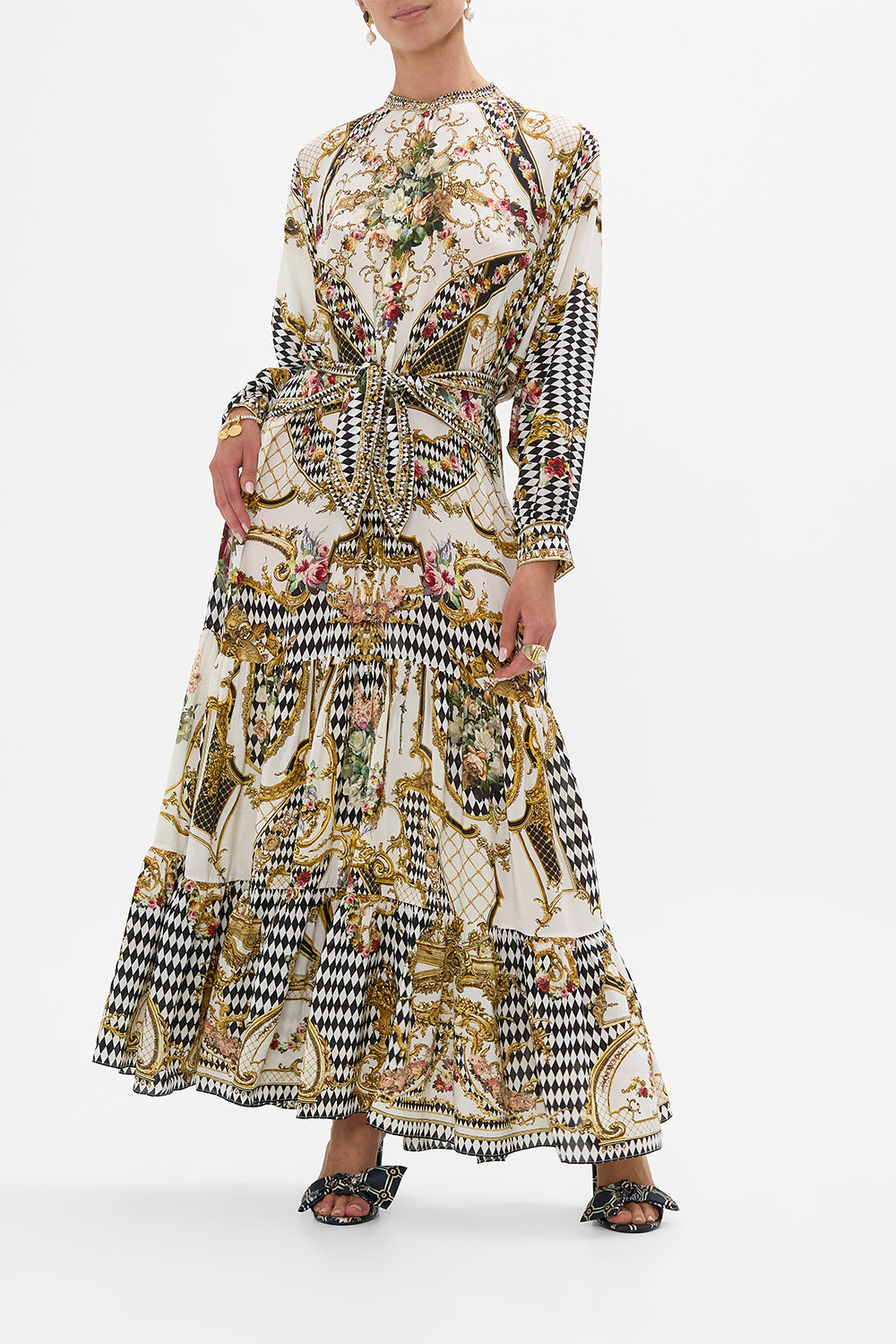 TIERED SHIRTDRESS WITH WIDE WAIST TIE ROCOCO GLOW