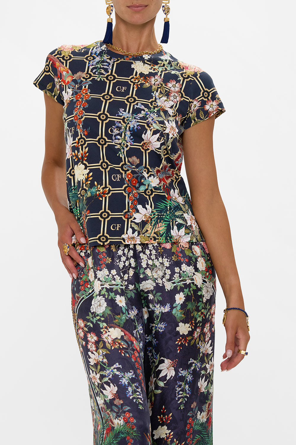 SLIM FIT ROUND NECK T-SHIRT - MULTI PALACIO POETRY