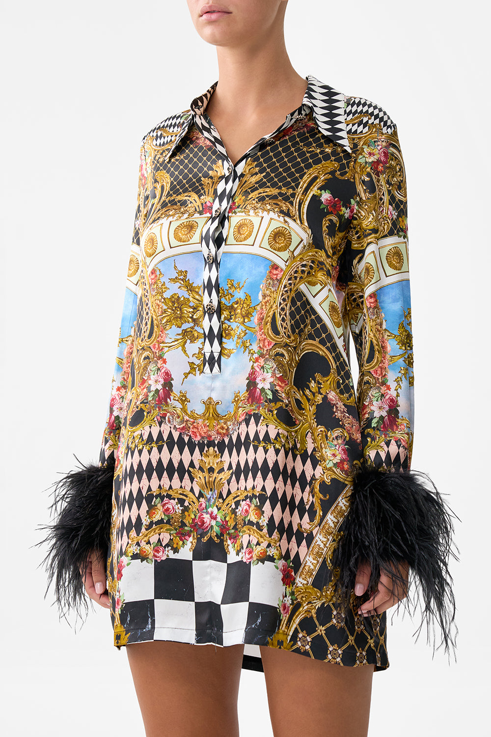 MINI SHIRT DRESS WITH FEATHERS MONARCHY MANIA