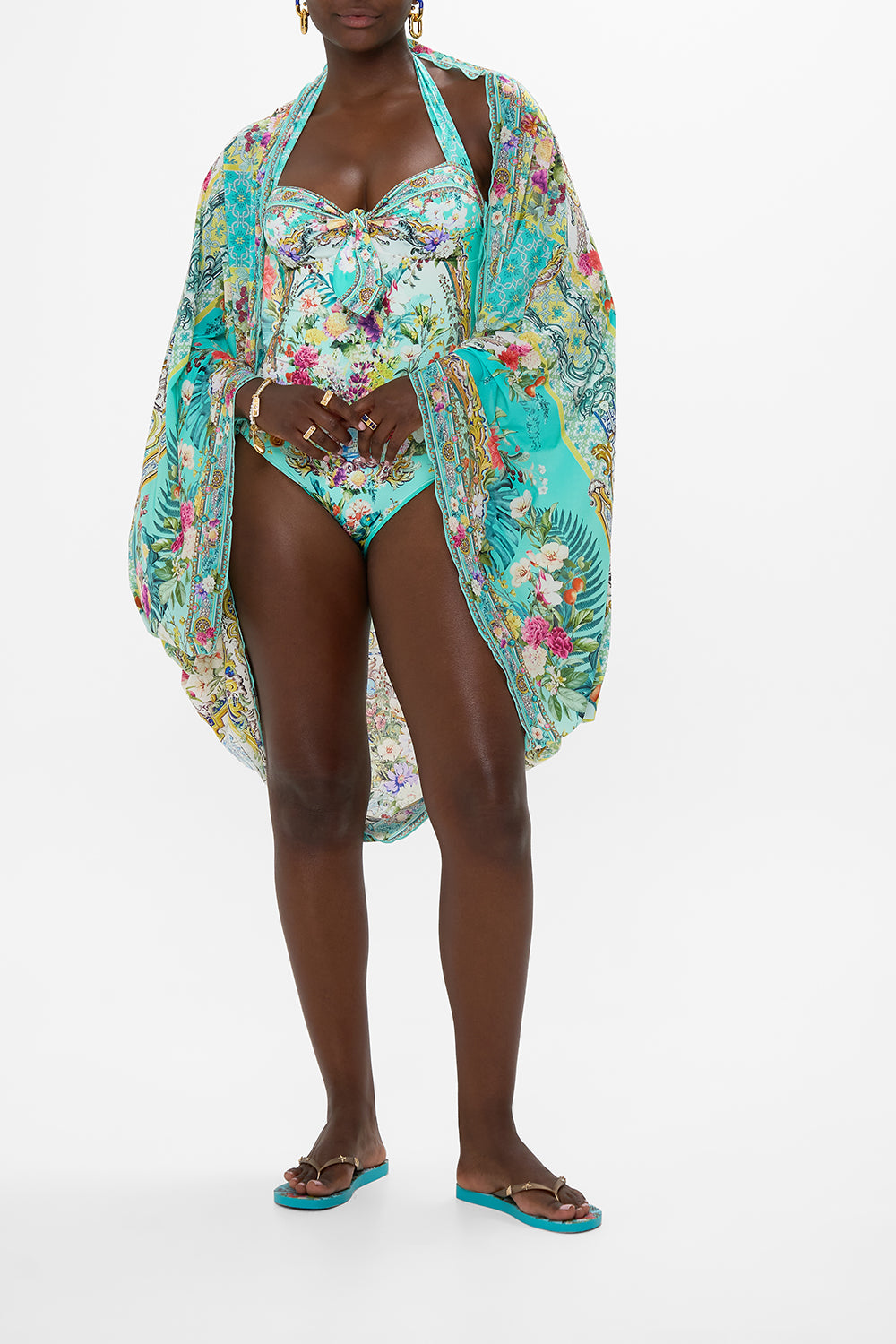 TIE FRONT HALTER NECK ONE PIECE GARDENS OF QUELUZ