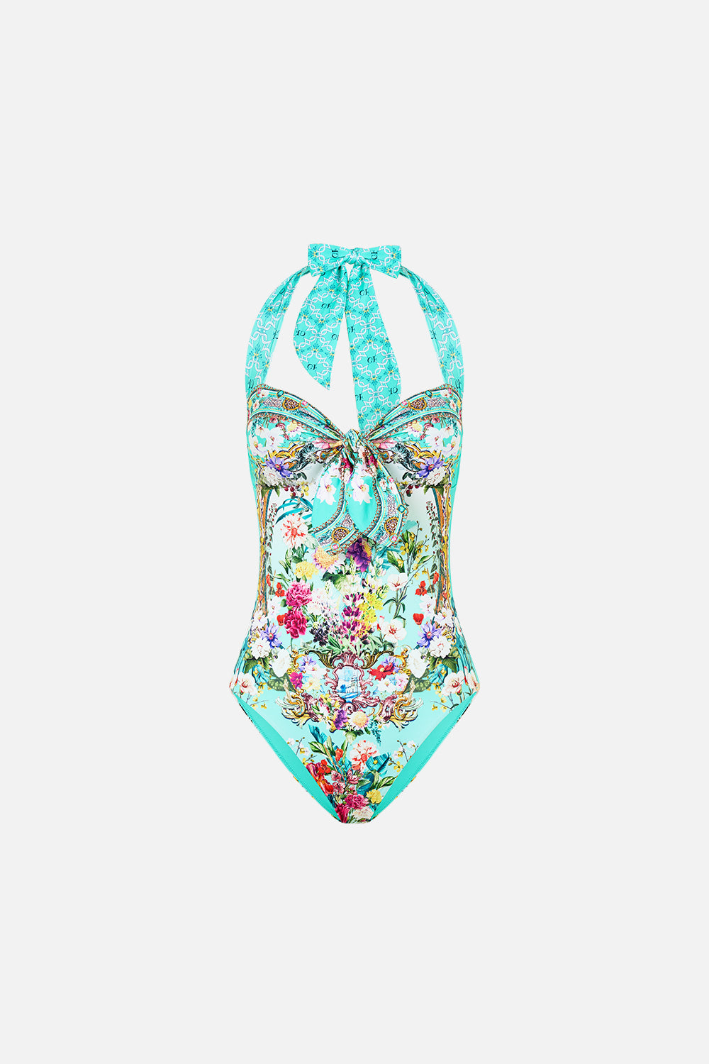 TIE FRONT HALTER NECK ONE PIECE GARDENS OF QUELUZ