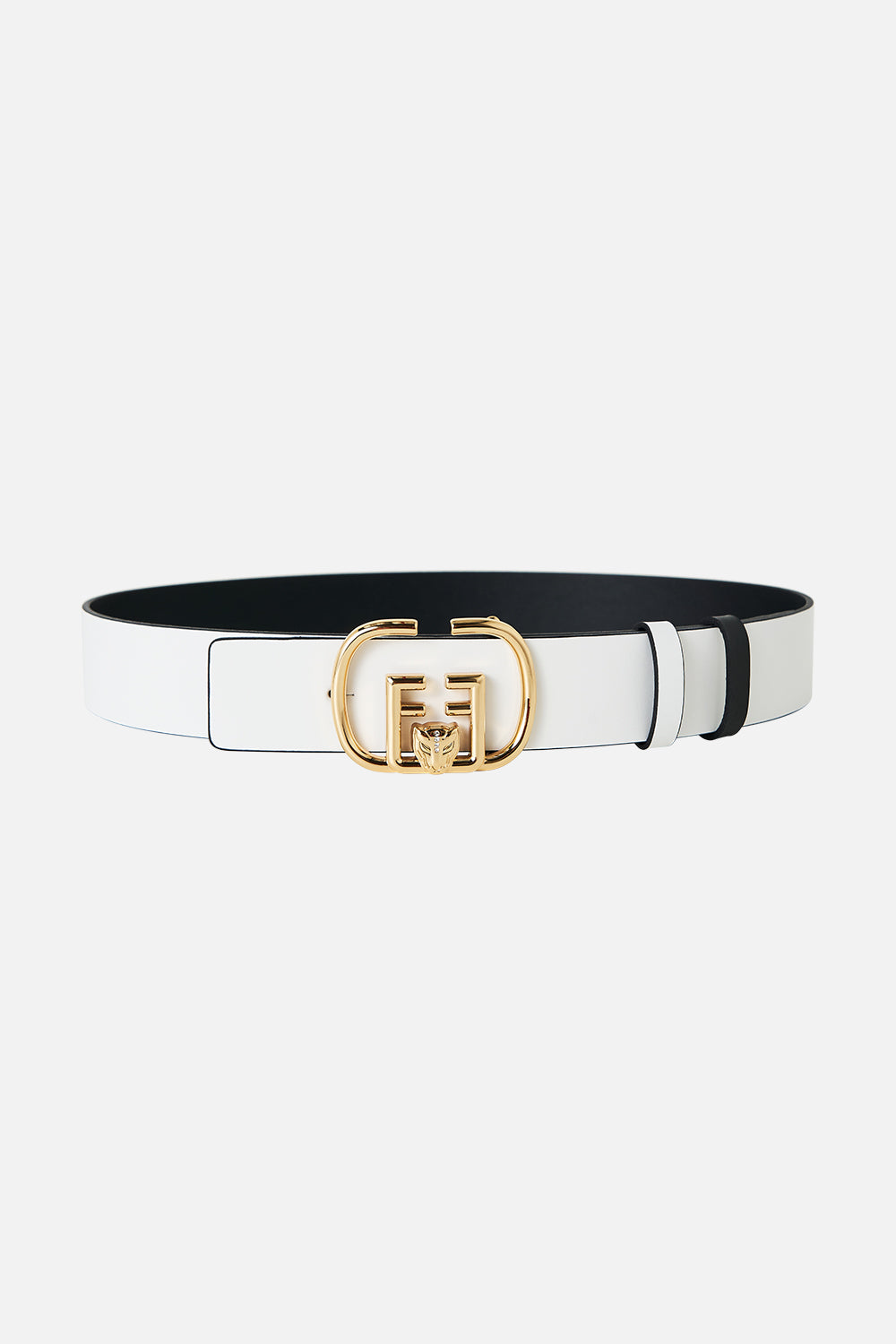 REVERSIBLE MONOGRAM BUCKLE BELT SOLID WHITE