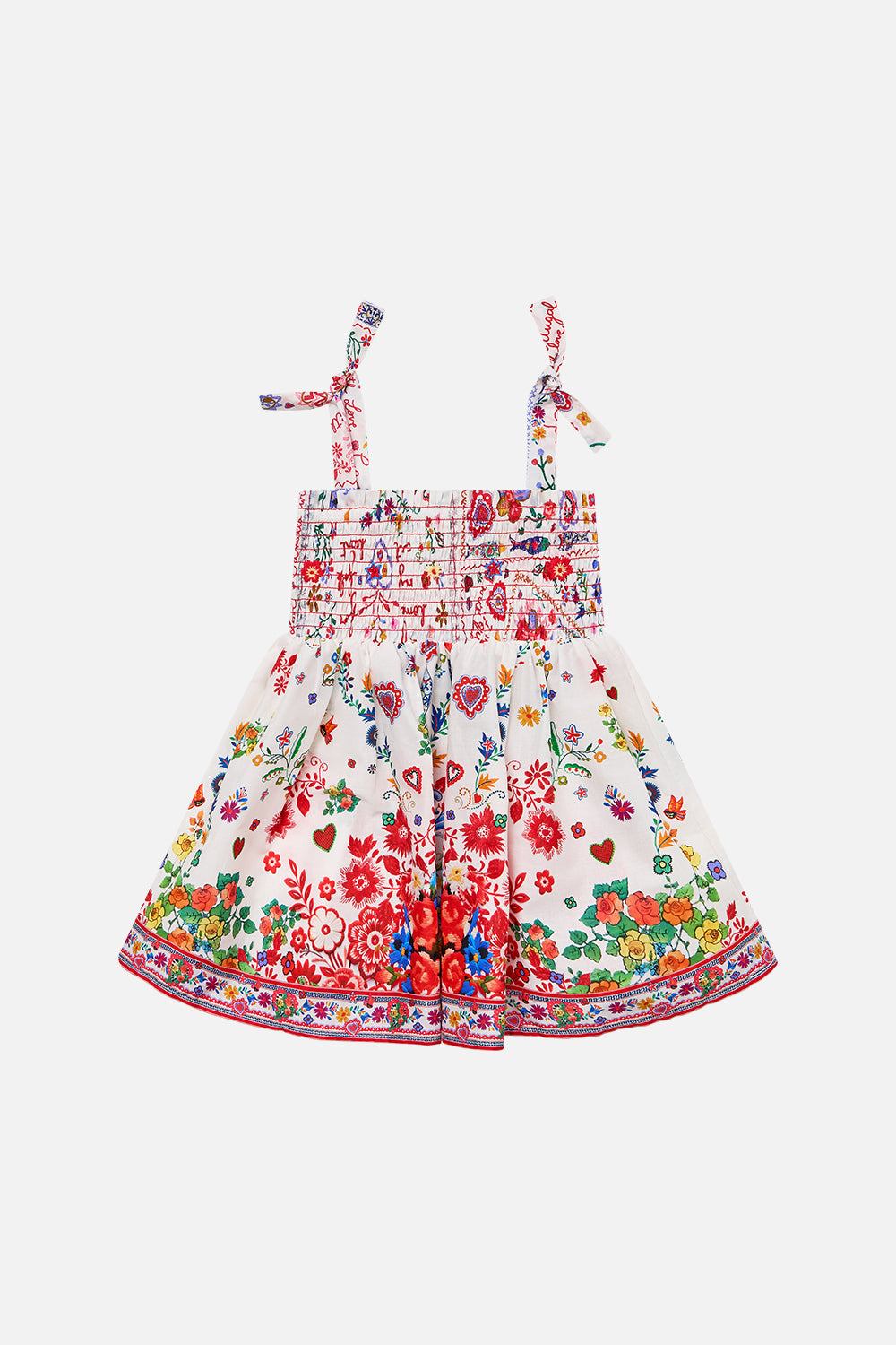 CAMILLA Babies Dress With Shirring in Faith, Luck & Justice print