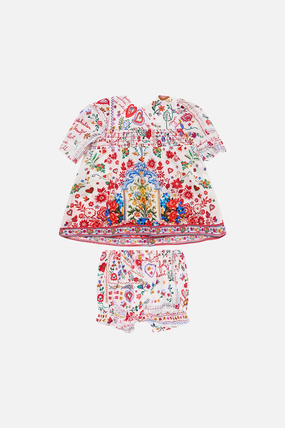 CAMILLA Babies Puff Sleeve Top And Bloomer Set in Faith, Luck & Justice print