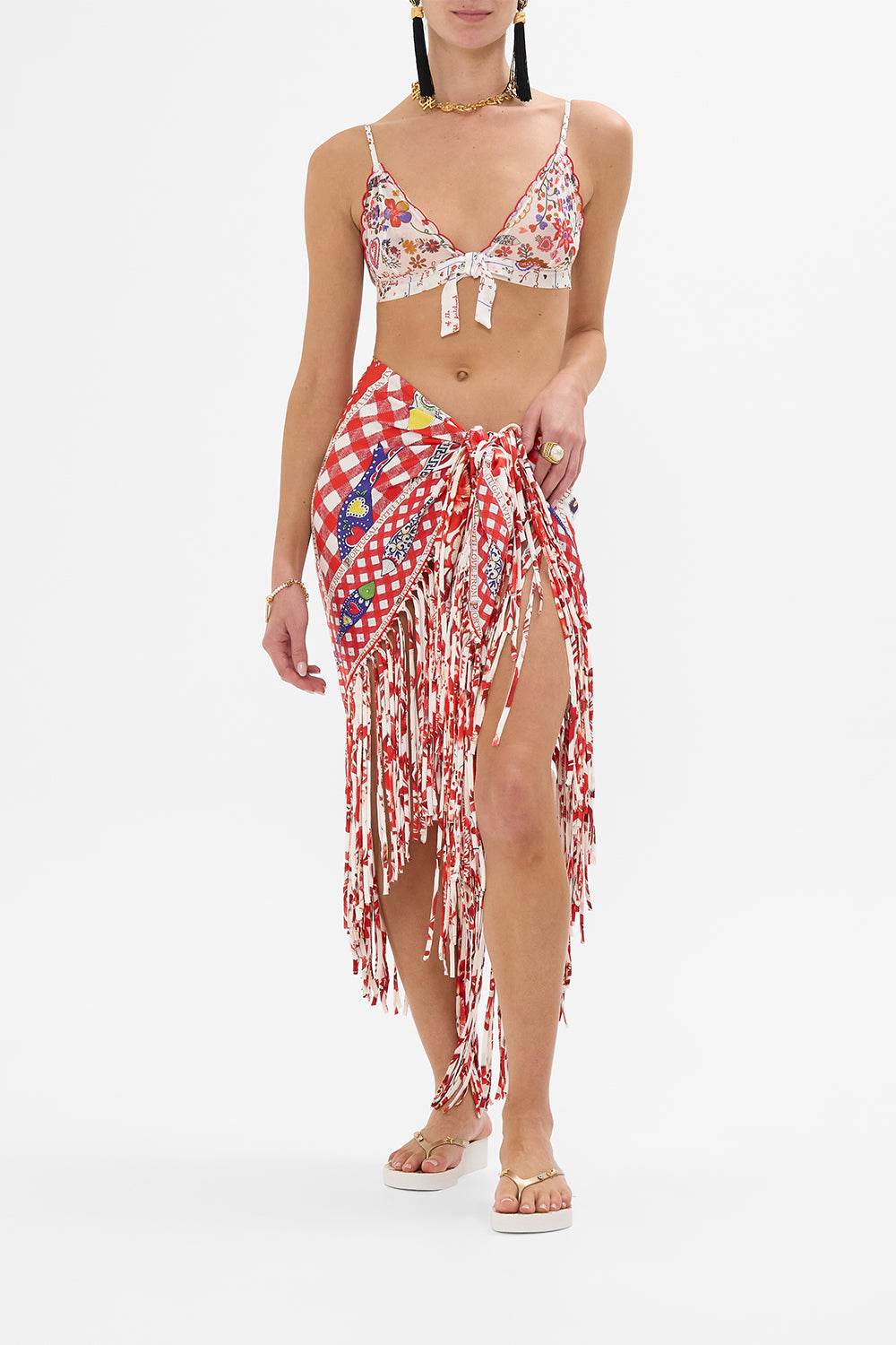 CAMILLA Scalloped Edge Bra With Bow in A Kitsch In Time print