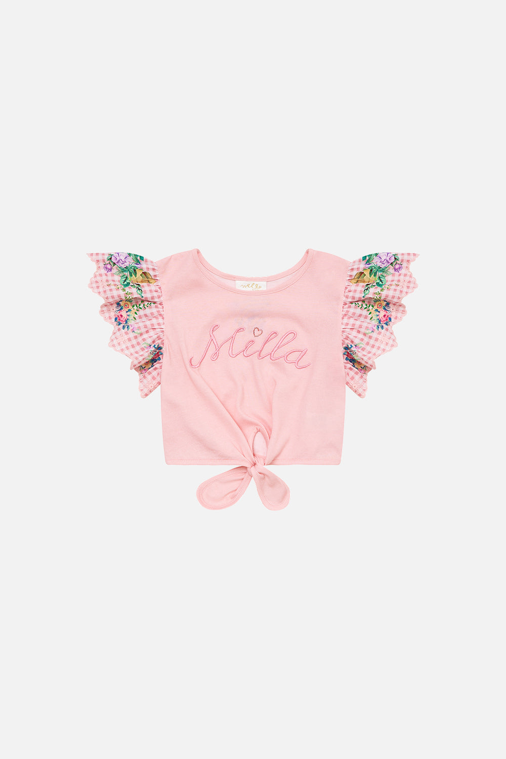 CAMILLA Kids Cropped Embroidered Tee With Tie 12-14 in Lisbon Lullaby print