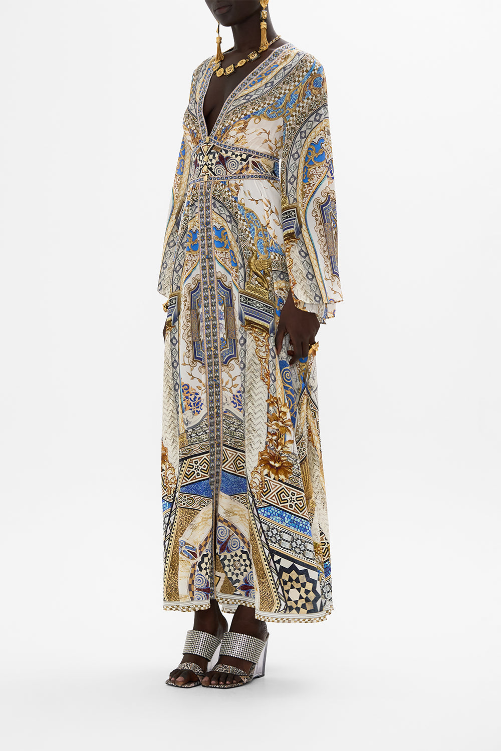 CAMILLA Kimono Sleeve Dress with Shirring Detail in Make Me Your Mosaic Print
