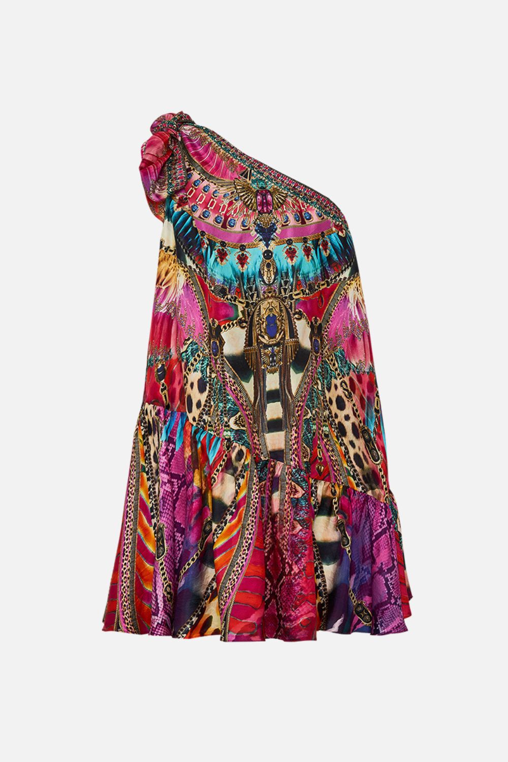 CAMILLA Tie One Shoulder Short Dress in Sahara Supernatural print