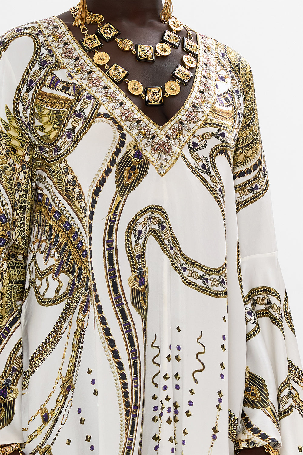 V-NECK FLARED SLEEVE MINI DRESS GODDESS ENERGY