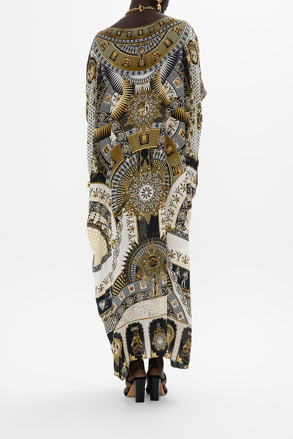 CAMILLA Round Neck Kaftan in Temples Of Dendara Print.