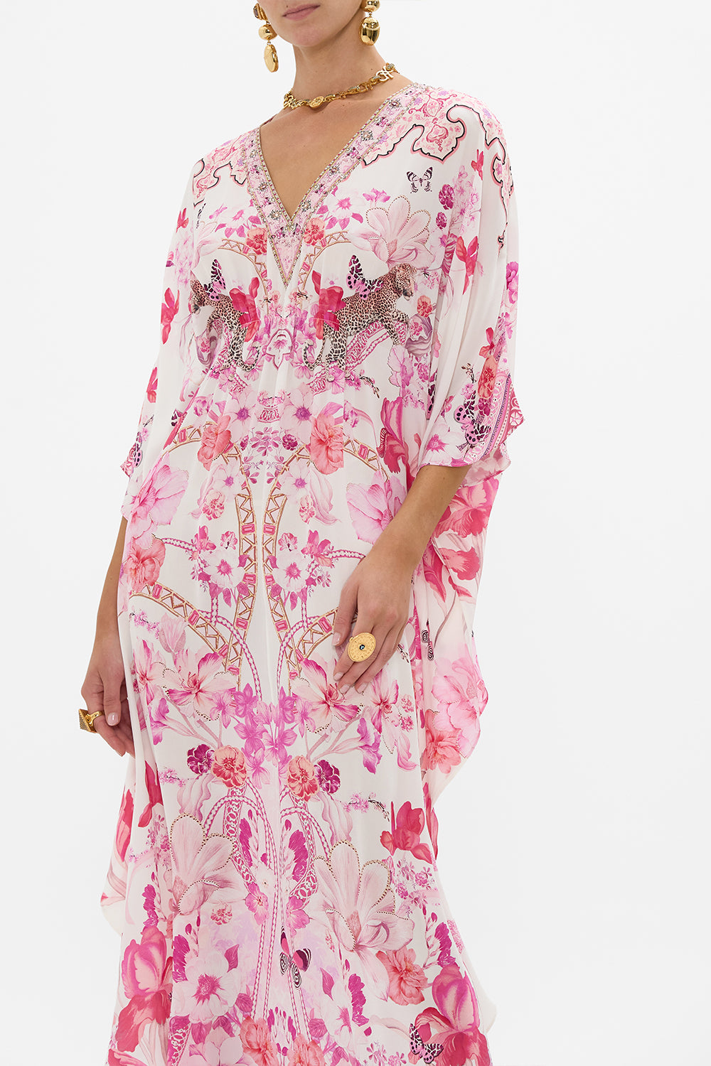 GATHERED WAIST KAFTAN BOTANICAL NOVELLA