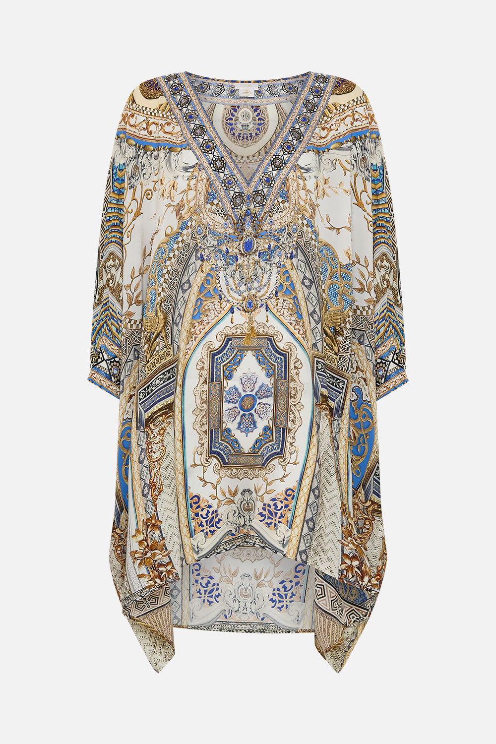CAMILLA Short Kaftan with Cuff in Make Me Your Mosaic Print.