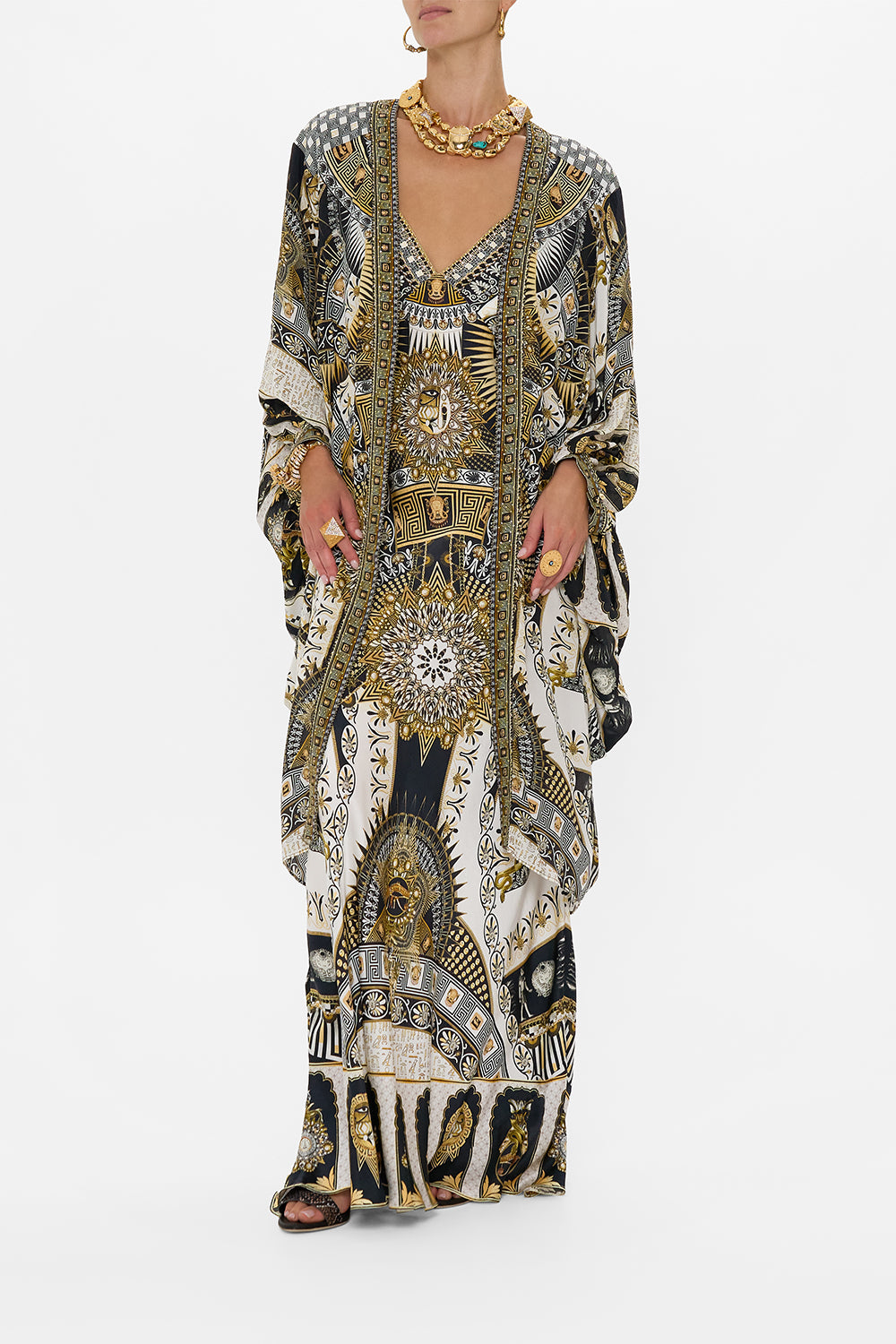 CAMILLA Dramatic Sleeve Cocoon Layer in Temples Of Dendara Print.