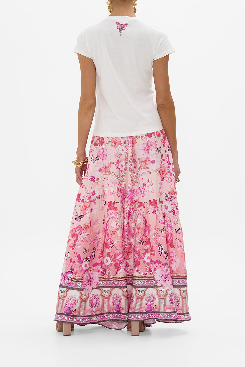 SLIM FIT ROUND NECK T-SHIRT - WHITE/ PINK BOTANICAL NOVELLA