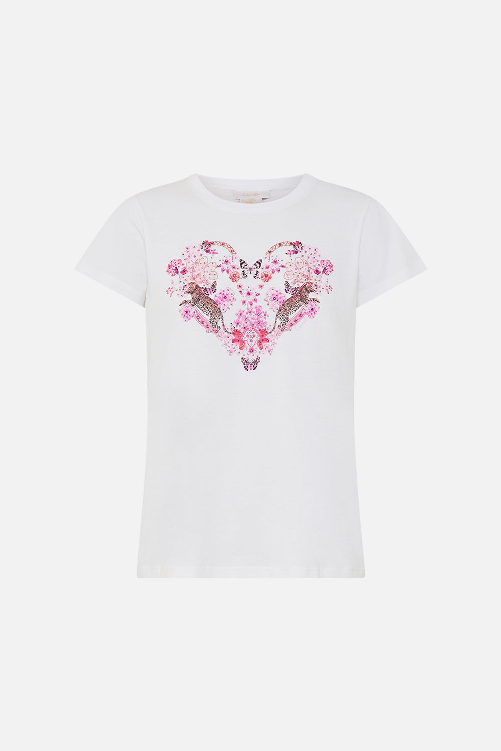 SLIM FIT ROUND NECK T-SHIRT - WHITE/ PINK BOTANICAL NOVELLA