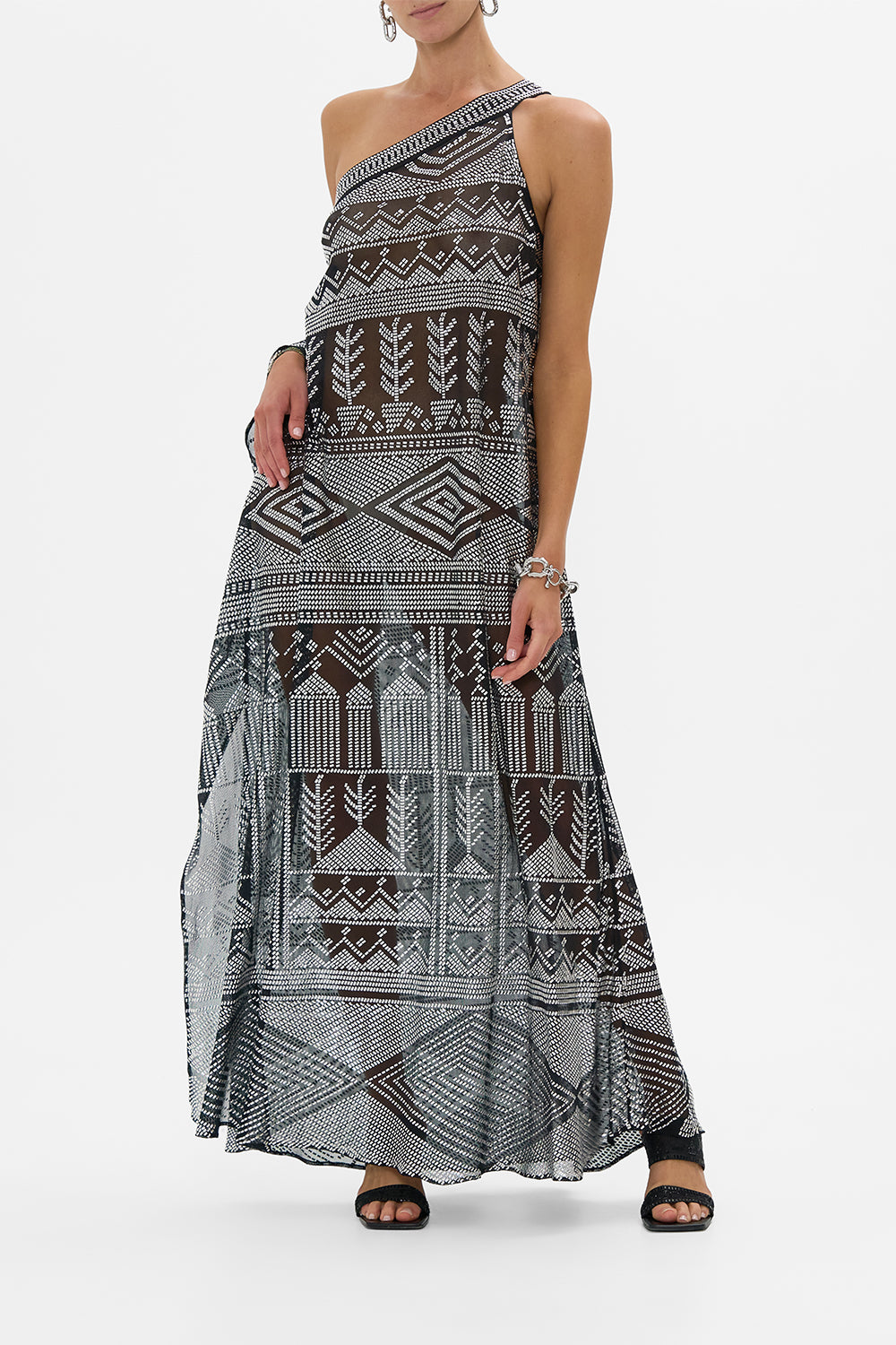 CAMILLA One Shoulder Kaftan With Neckband in The Egypt Effect print