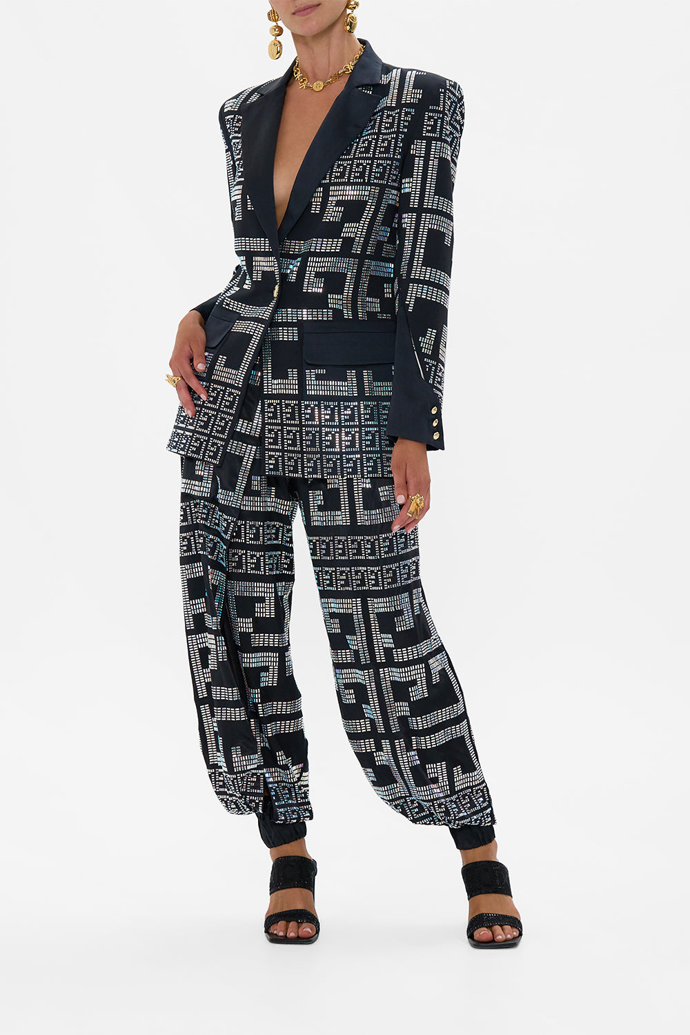 CAMILLA Jacket With Sleeve Cut Out Detail in Read My Glyphs print