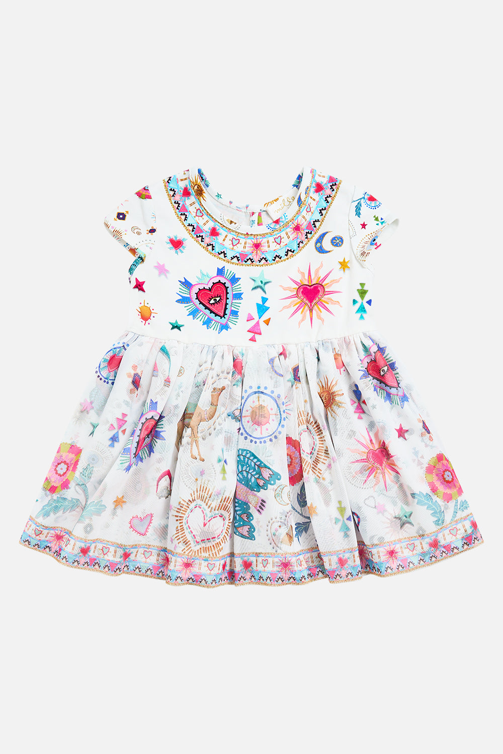 CAMILLA Babies Jersey Tulle Dress in Rainbow Roads print