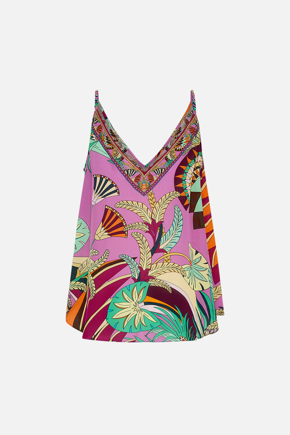 CAMILLA V Neck Cami in Giza Goddess print.