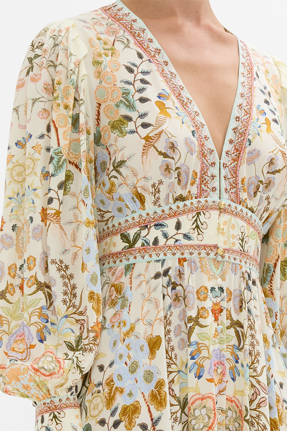 CAMILLA Long Button Front Dress in Honour of Heirlooms print