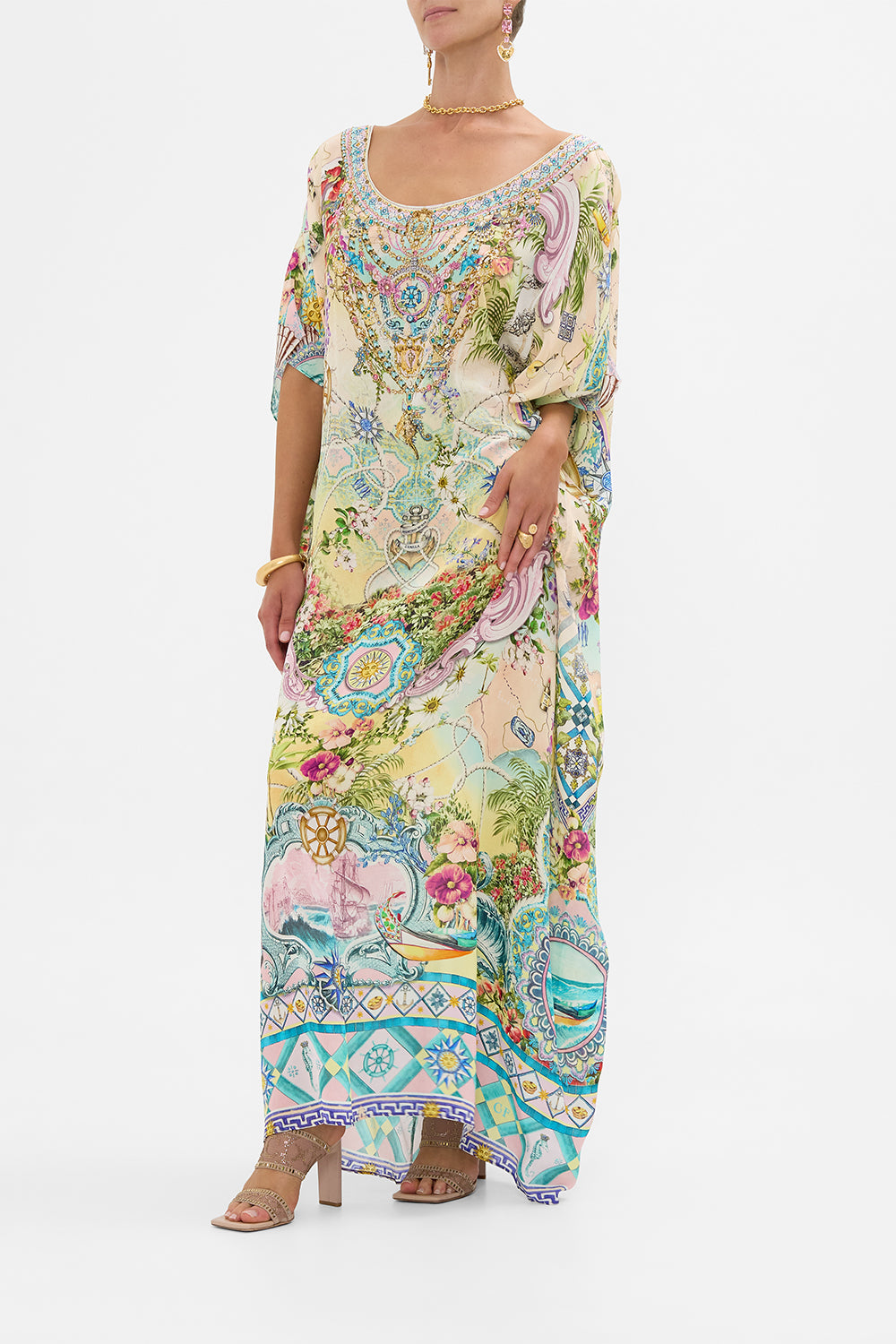 The CAMILLA Round Neck Kaftan in our Just Coasting print.