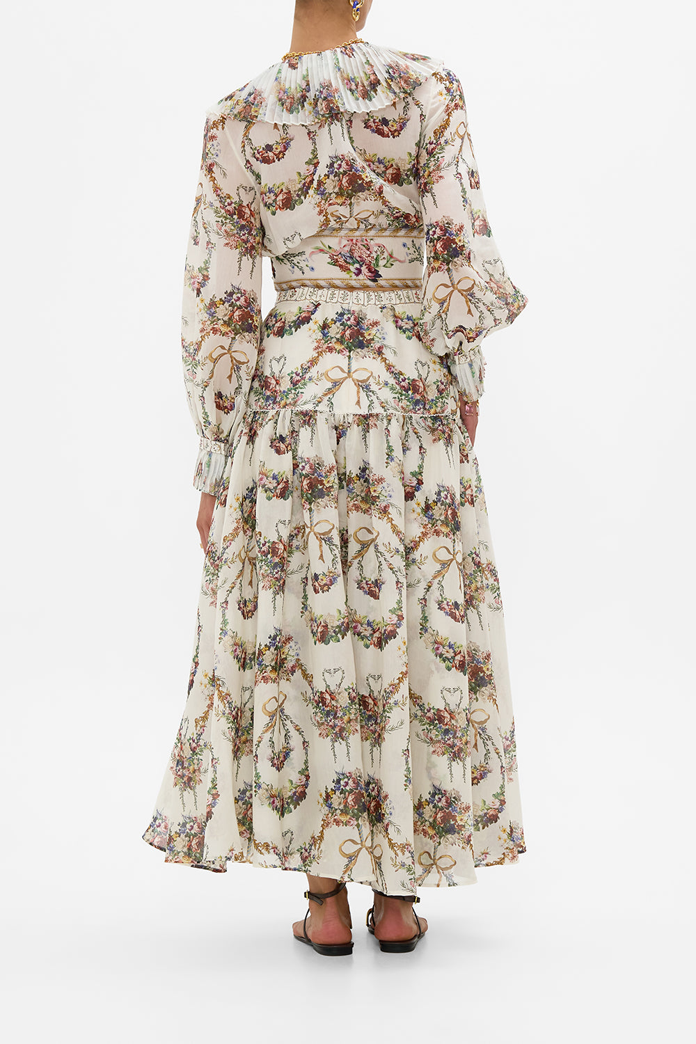 The CAMILLA Fitted Waist Gathered Skirt With Lining in our Dressing Room Drama print.