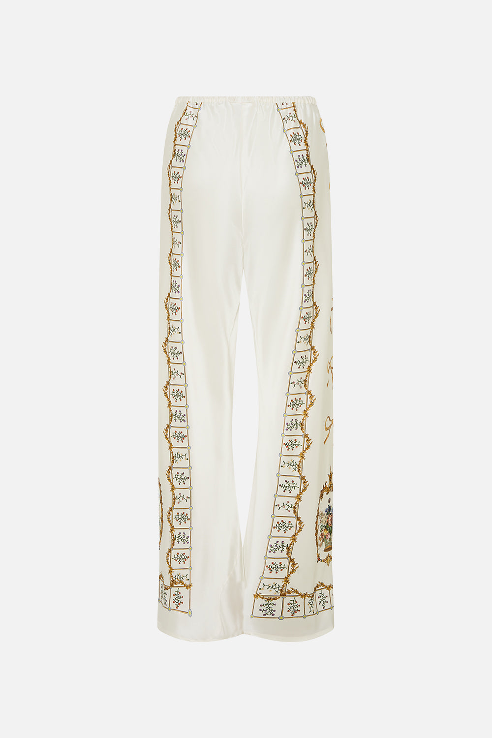The CAMILLA Bias Cut Drawstring Pant in our Dressing Room Drama print.