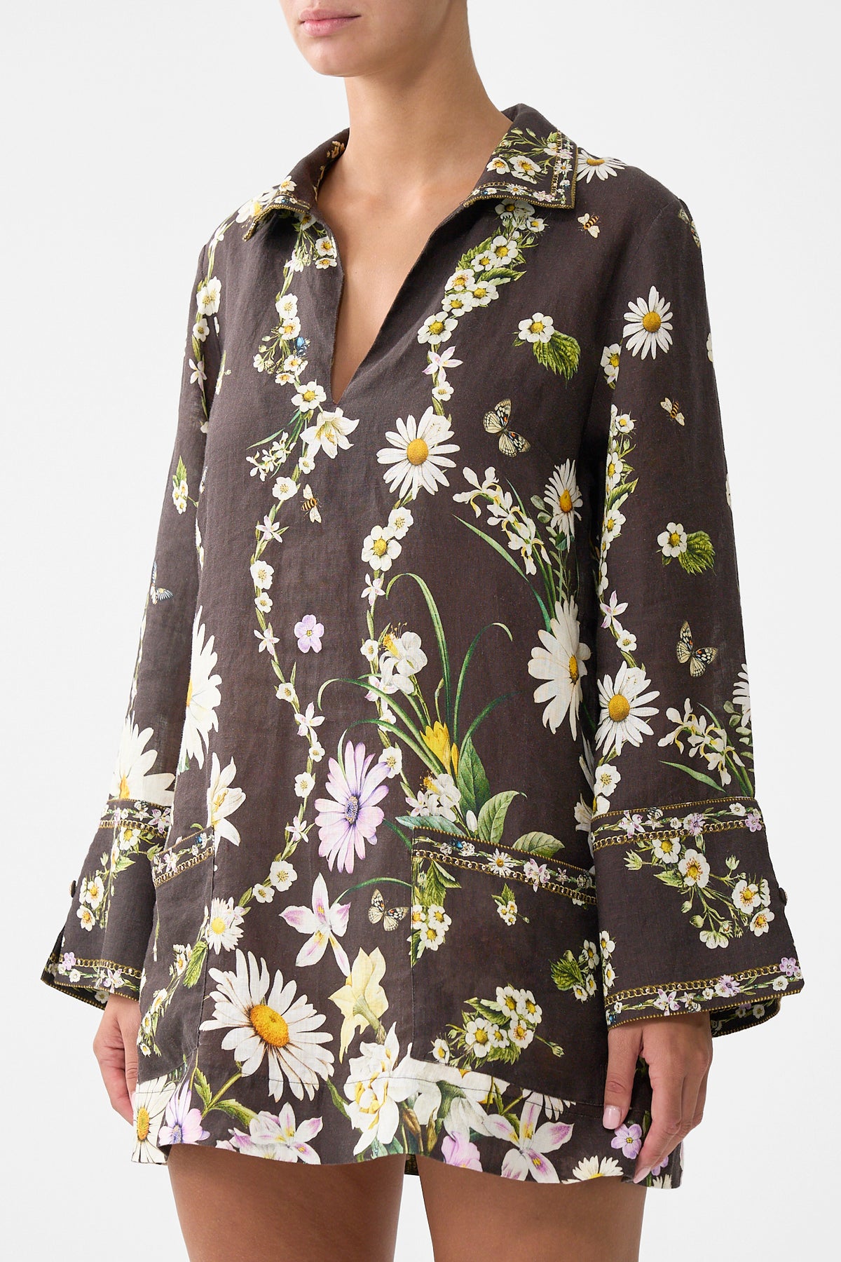 The CAMILLA Long Sleeve Tunic Dress in our Dish It, Daisy print.