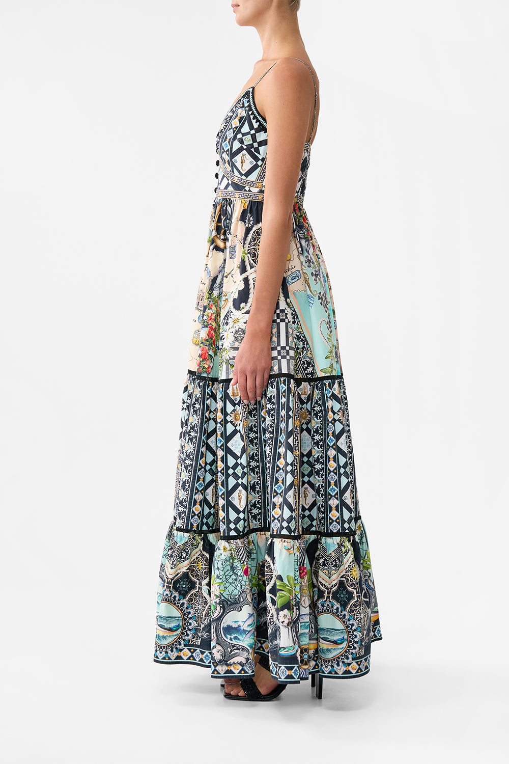 The CAMILLA Tiered Bodice Dress in our Folk Afloat print.